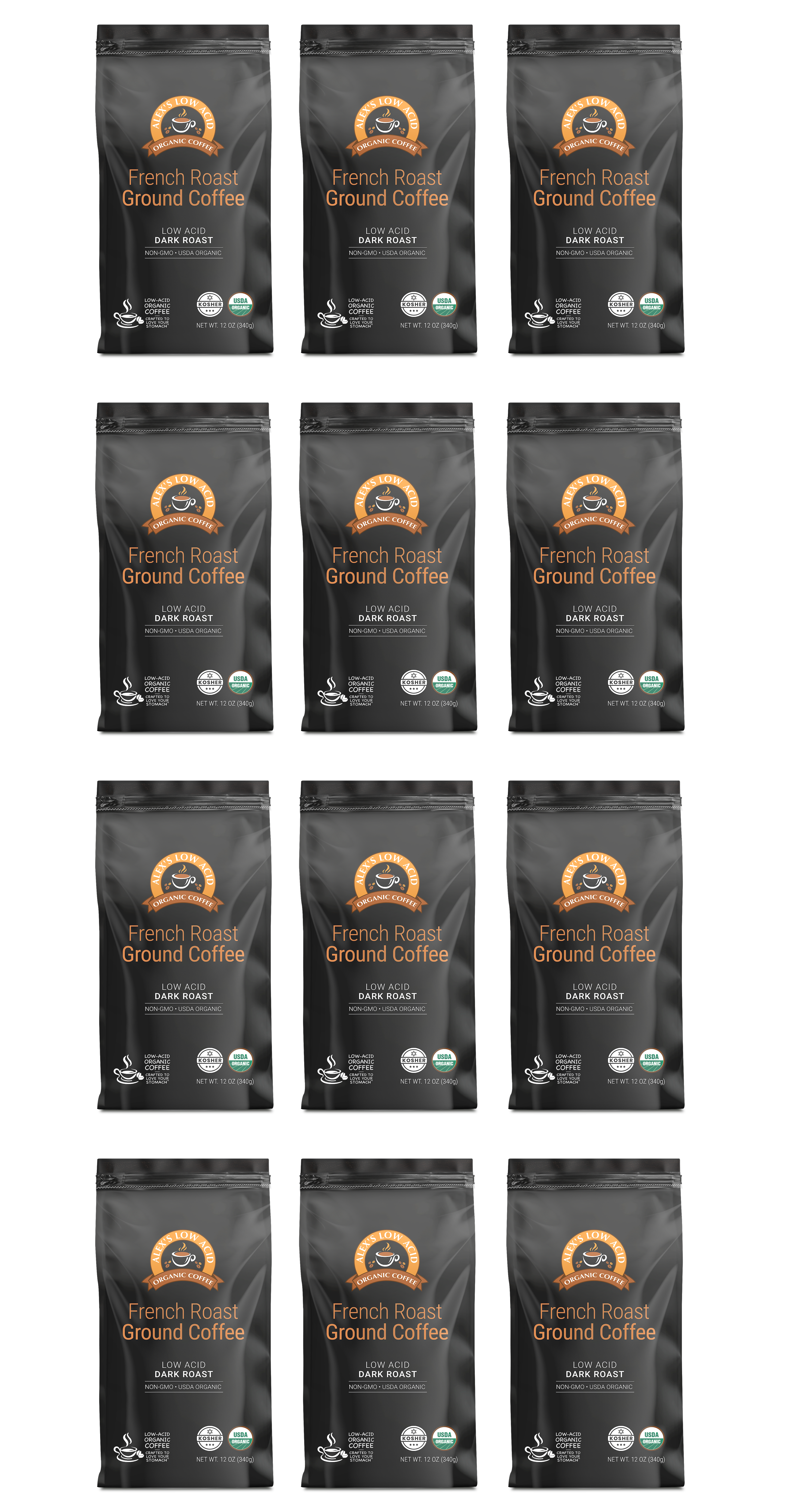 Alex's Low Acid Organic Coffee™ - French Roast Fresh Ground (12oz)