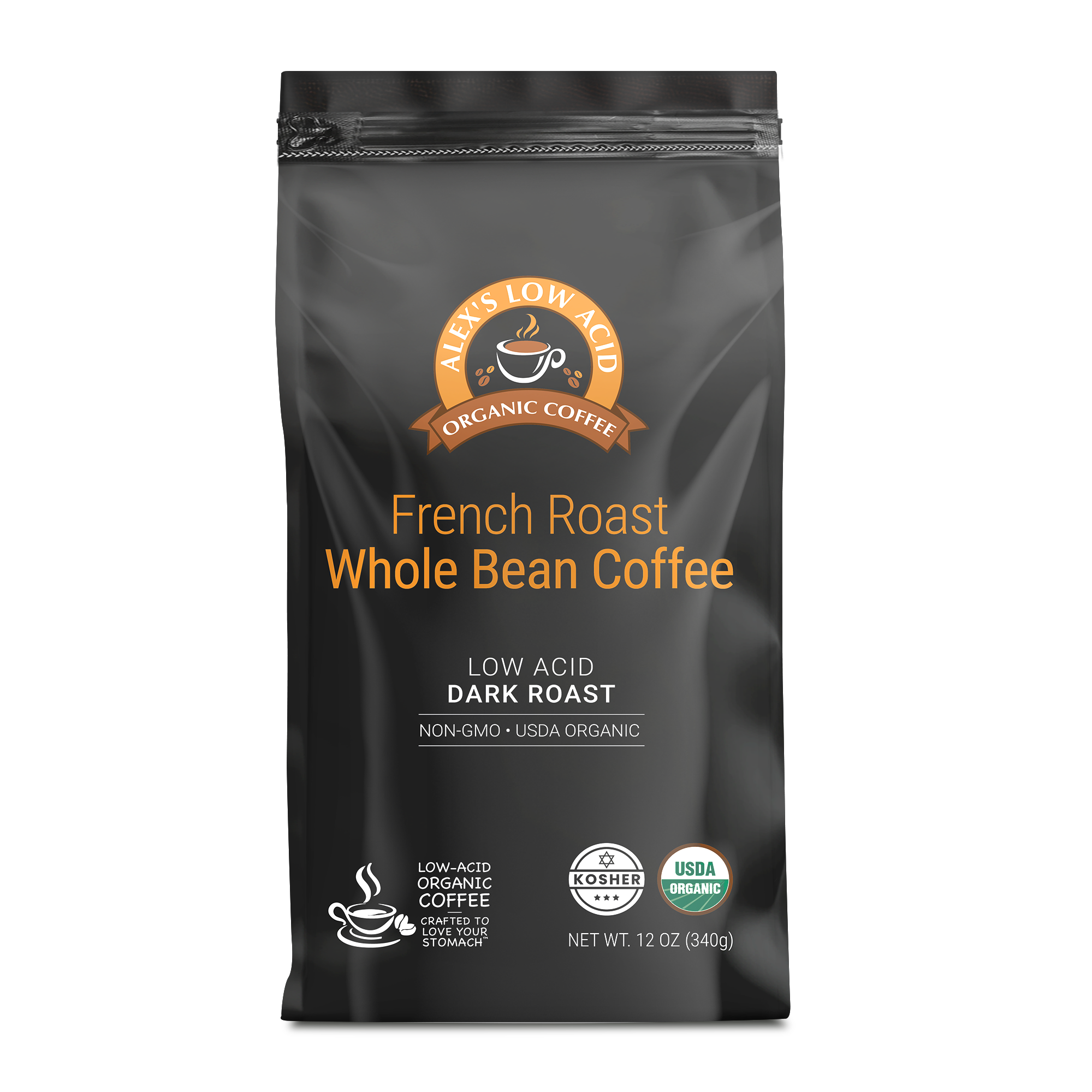Alex's Low Acid Organic Coffee™ - French Roast Whole Bean (12oz)