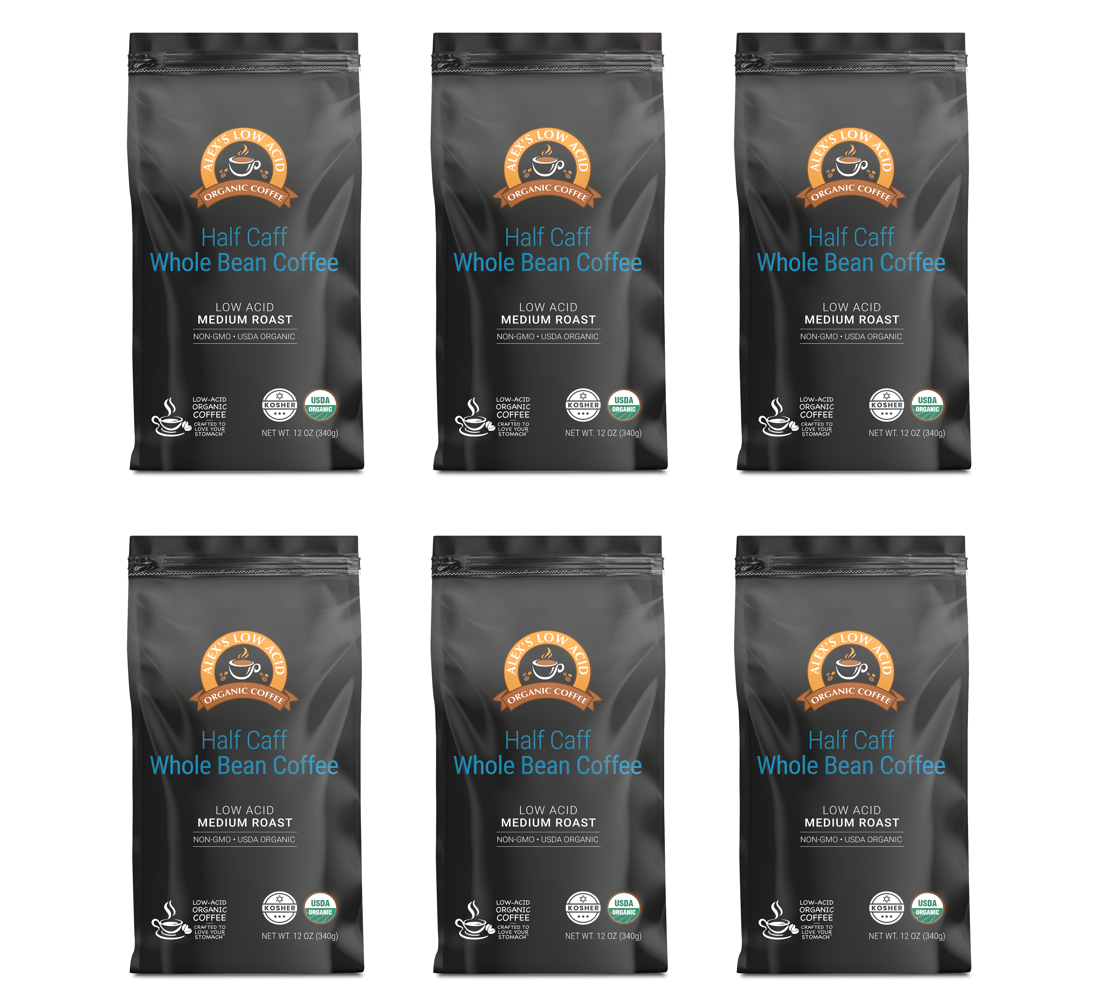 Alex's Low Acid Organic Coffee™ - Half Caff Whole Bean (12oz)