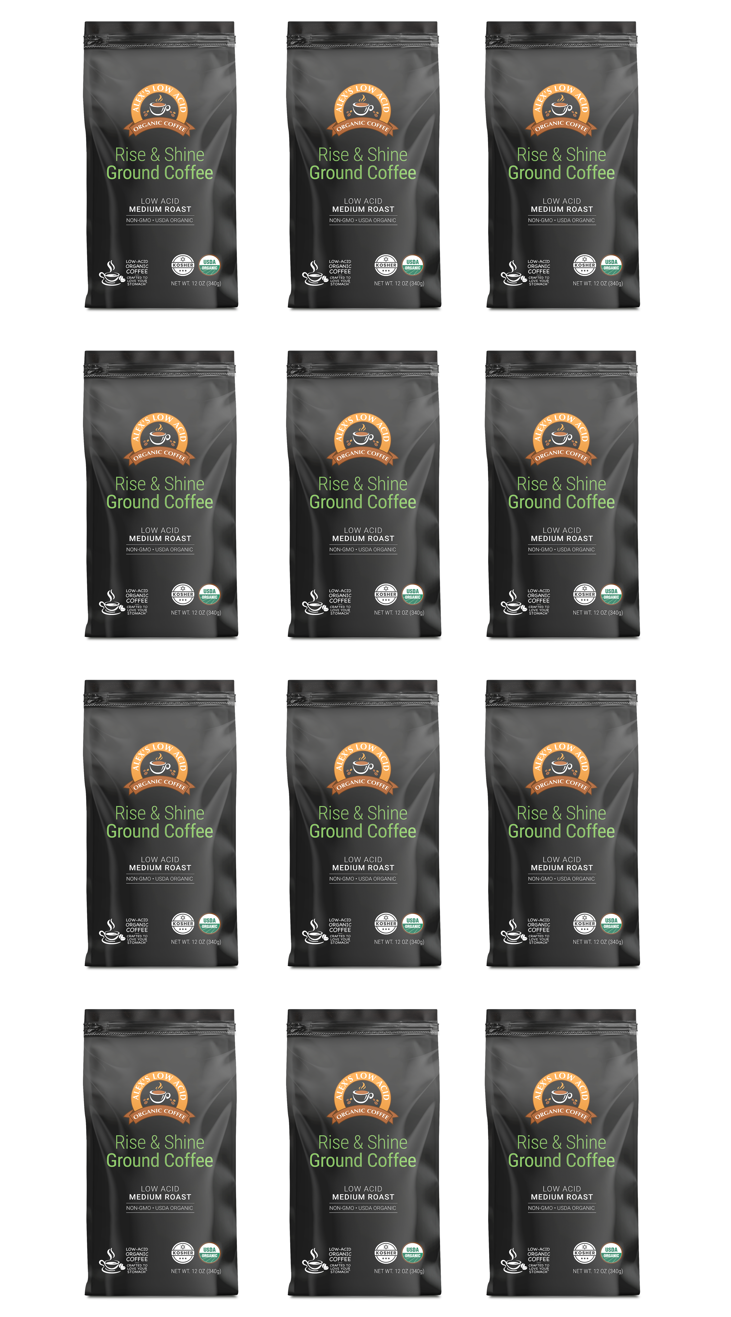 Alex's Low Acid Organic Coffee™ - Rise and Shine Fresh Ground (12oz)