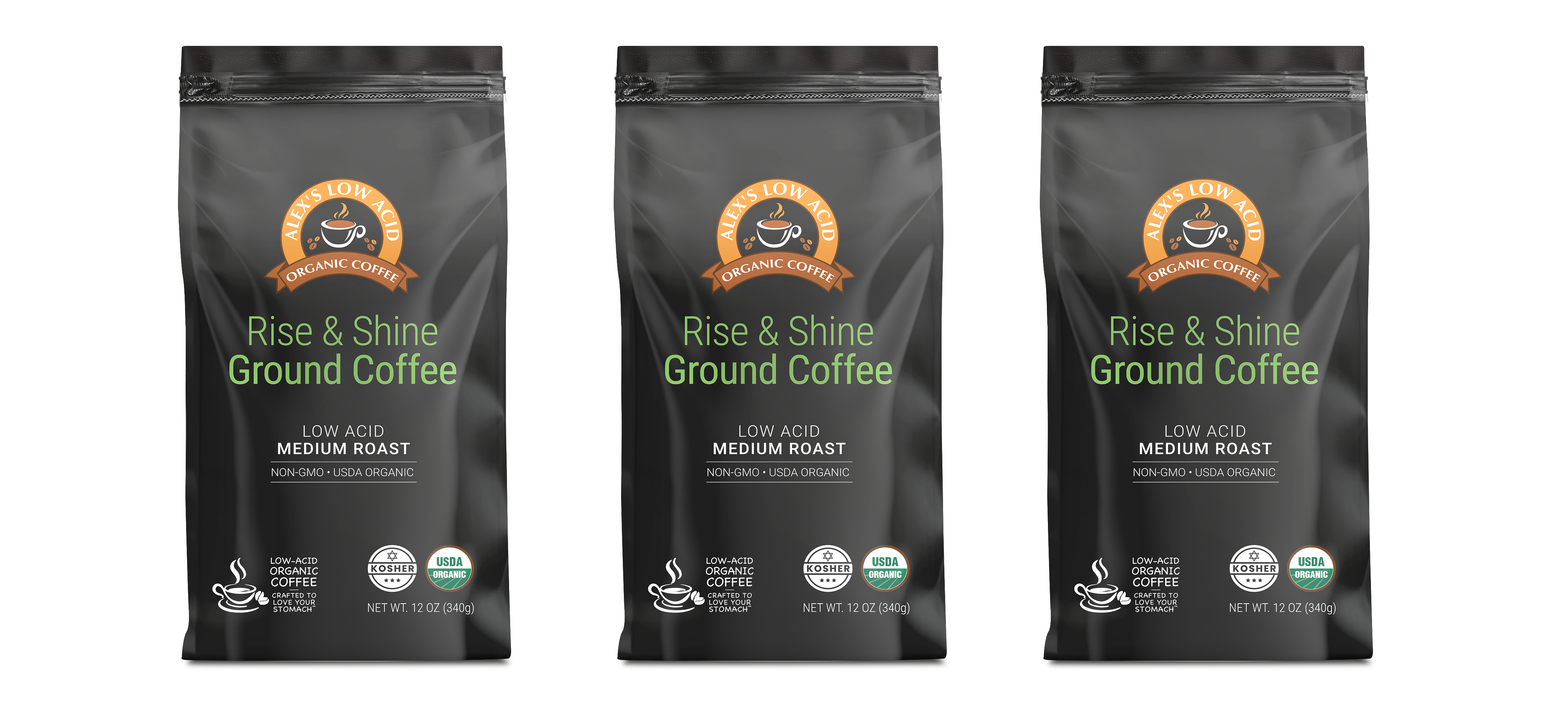 Alex's Low Acid Organic Coffee™ - Rise and Shine Fresh Ground (12oz)