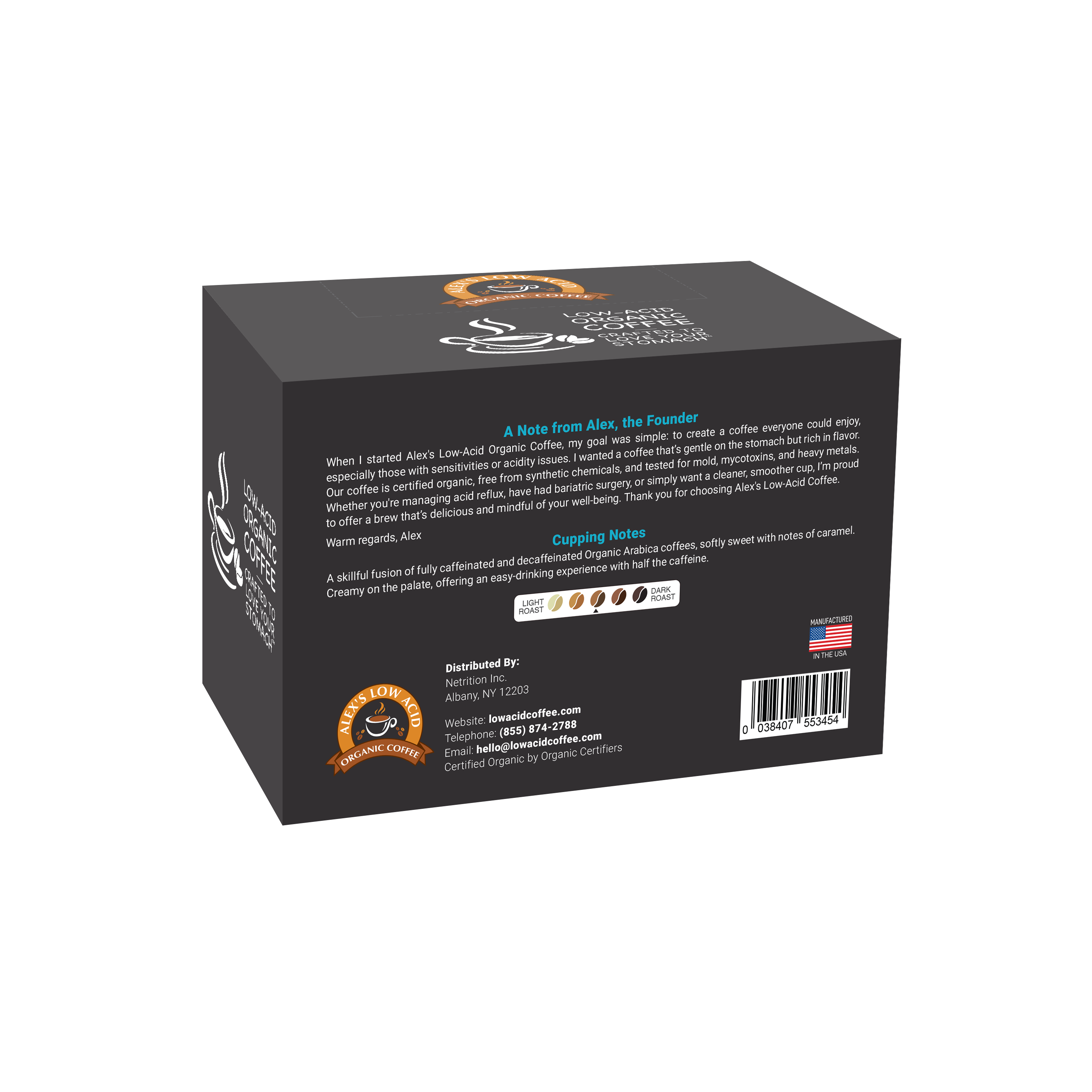 Alex's Low Acid Organic Coffee™ Single Serve Cups - Half Caff