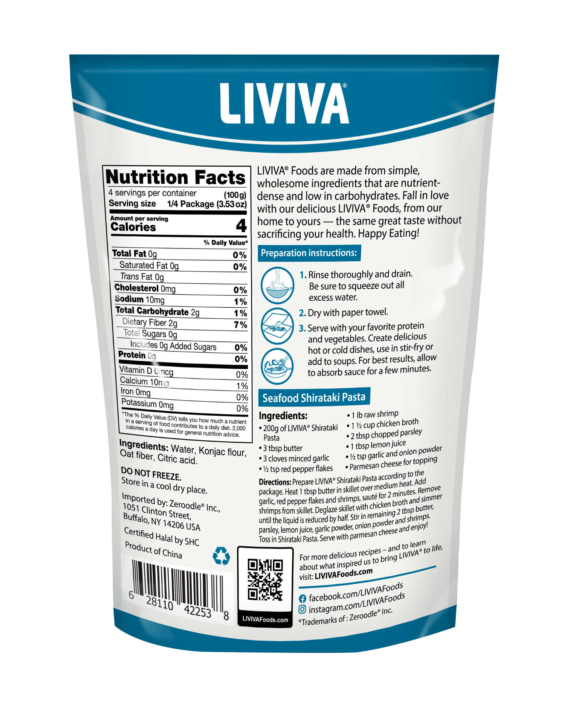 Liviva Organic Shirataki Pasta with Oat Fiber - Fettuccine, 18.34 oz