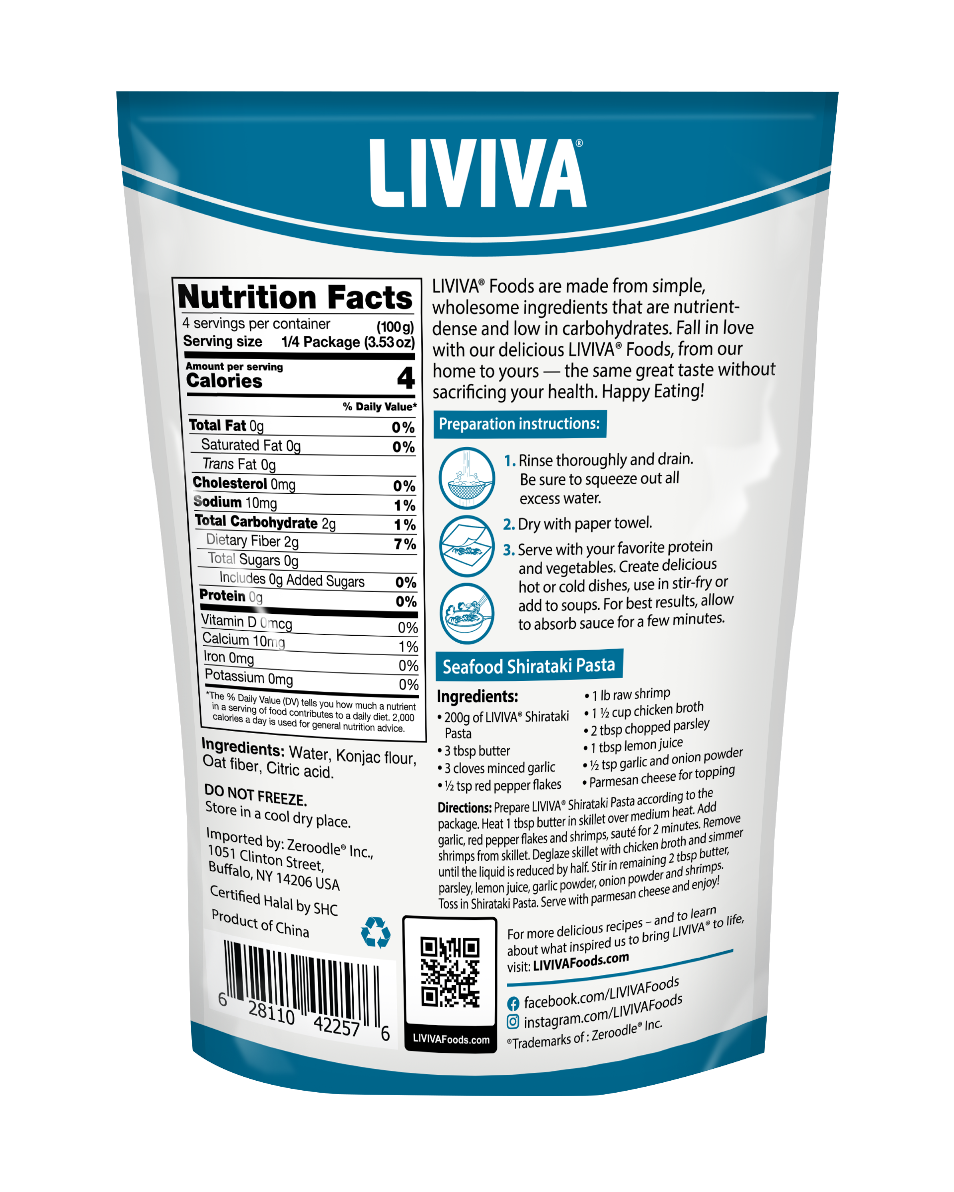 Liviva Organic Shirataki Pasta with Oat Fiber - Penne, 18.34 oz