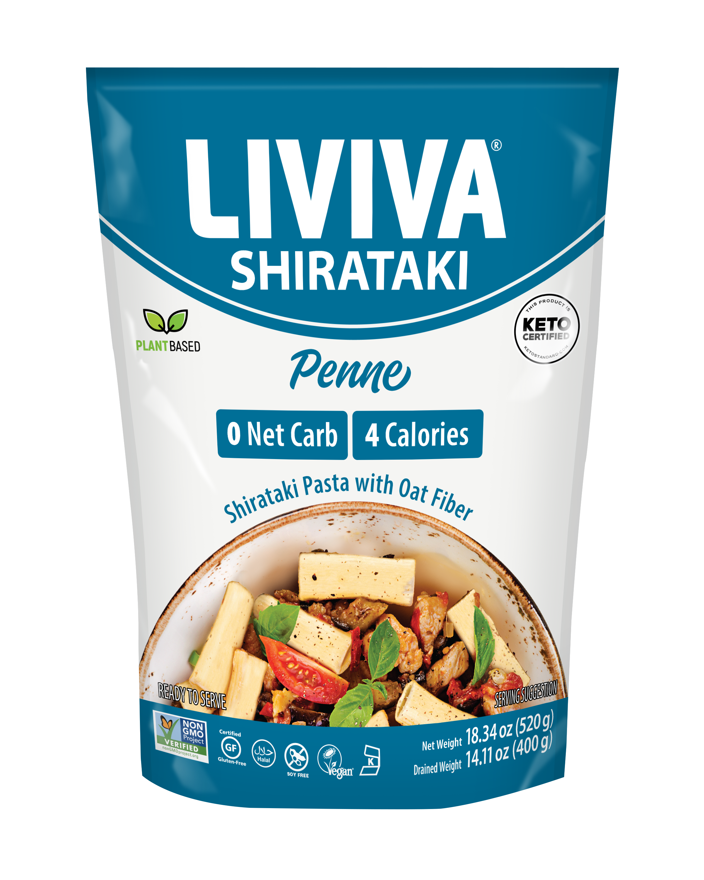 Liviva Organic Shirataki Pasta with Oat Fiber - Penne, 18.34 oz