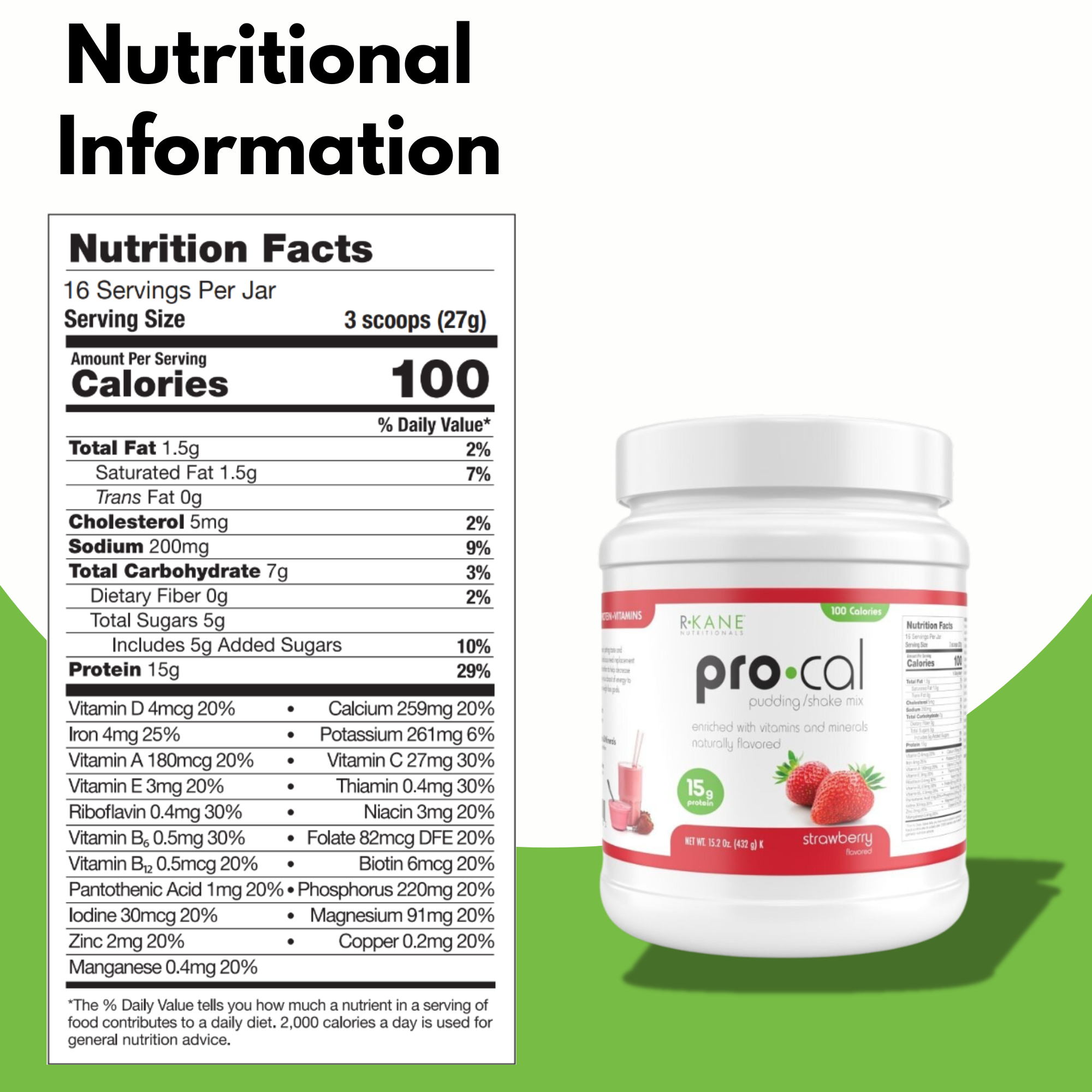 R-Kane Nutritionals Pro-Cal High Protein Pudding/Shake Mix, Strawberry 15.2oz (432g)