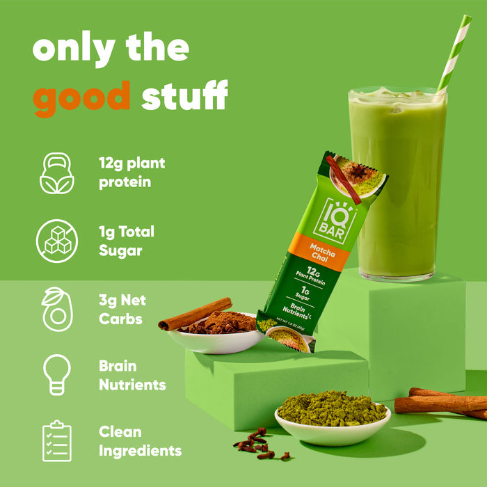 IQBar Vegan and Keto Protein Bars - Matcha Chai - High-quality Protein Bars by IQBar at BariatricPal Store