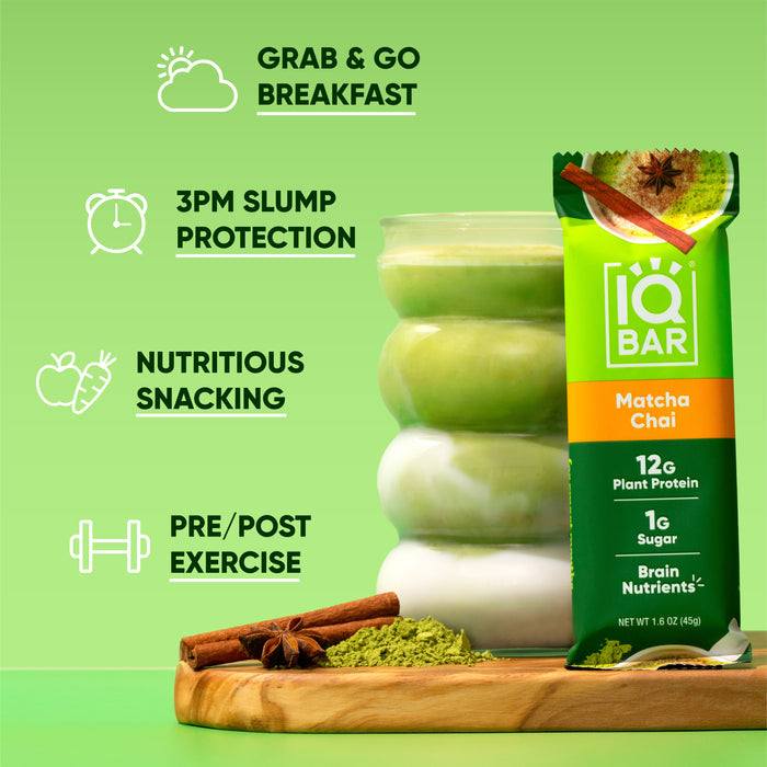 IQBar Vegan and Keto Protein Bars - Matcha Chai - High-quality Protein Bars by IQBar at BariatricPal Store