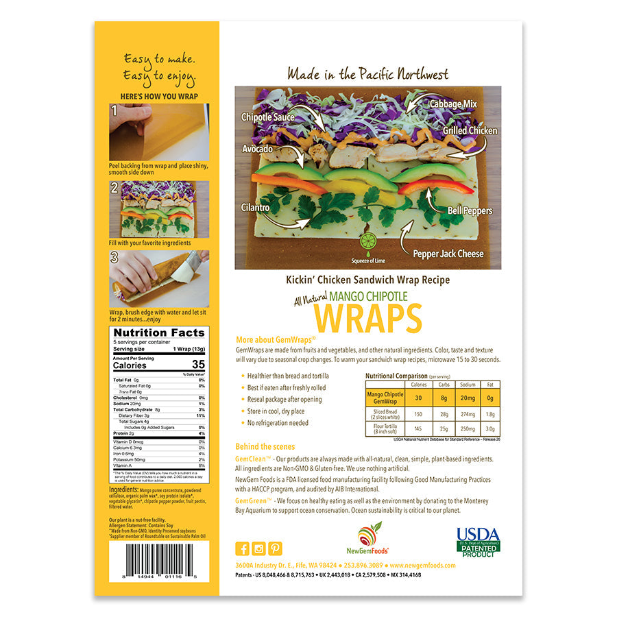 GemWraps Sandwich Wraps by NewGem Foods - Mango Chipotle