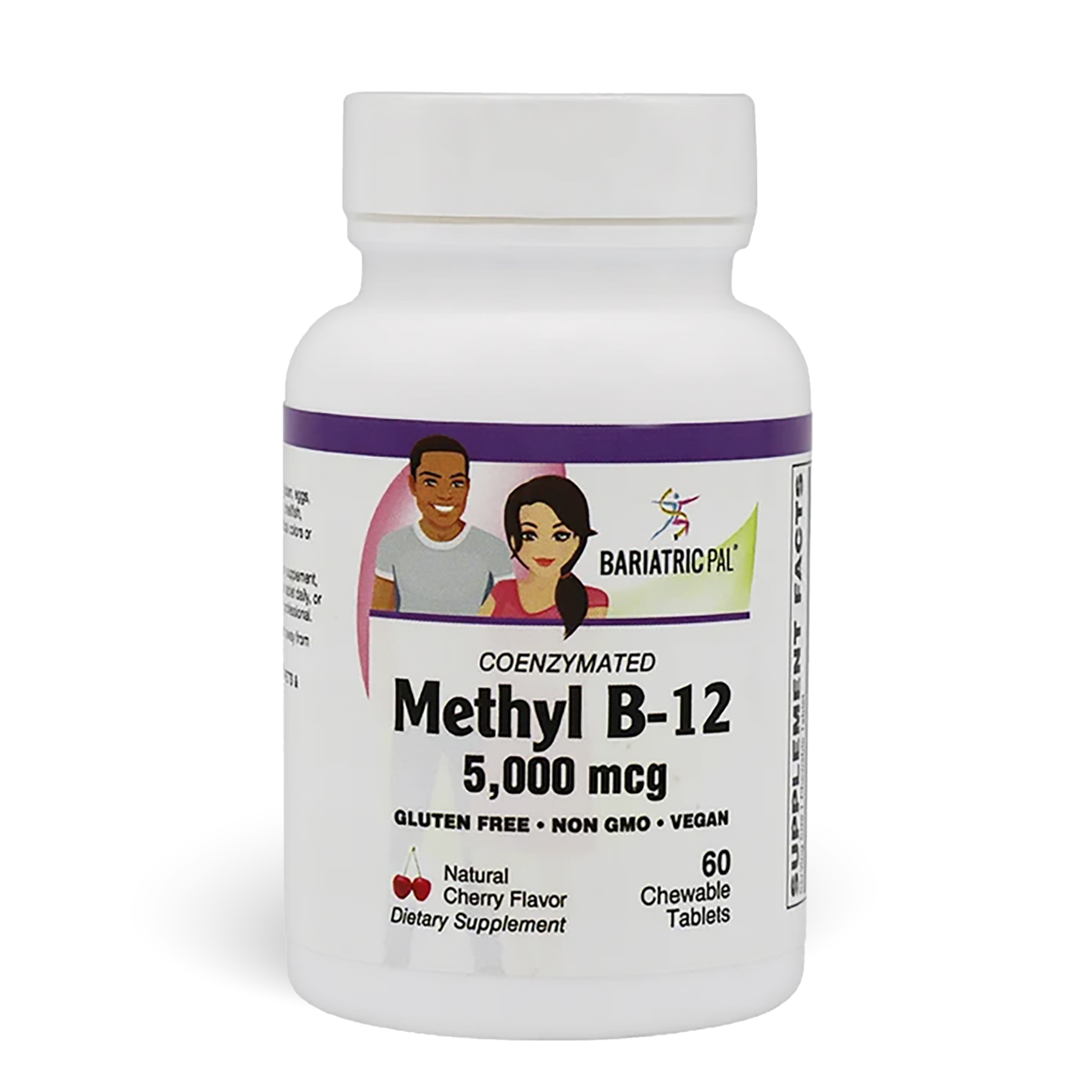 Bottle of BariatricPal's Coenzymated 5,000mcg Methyl B-12 (60) Chewable Tablets, 5,000 mcg,