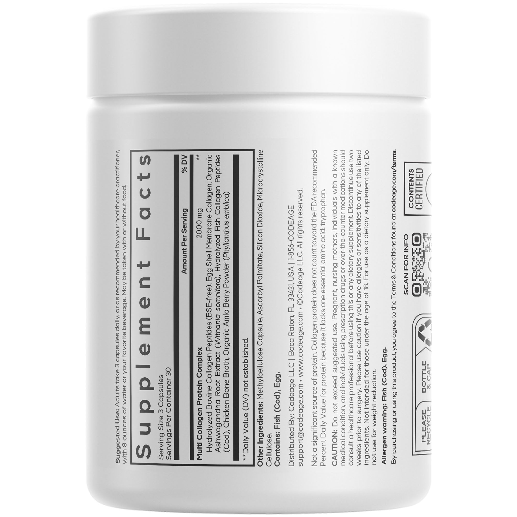 Multi Collagen Peptides Capsules Hydrolyzed Collagen Protein with Bone Broth & Vitamin C by Codeage, 90 Capsules