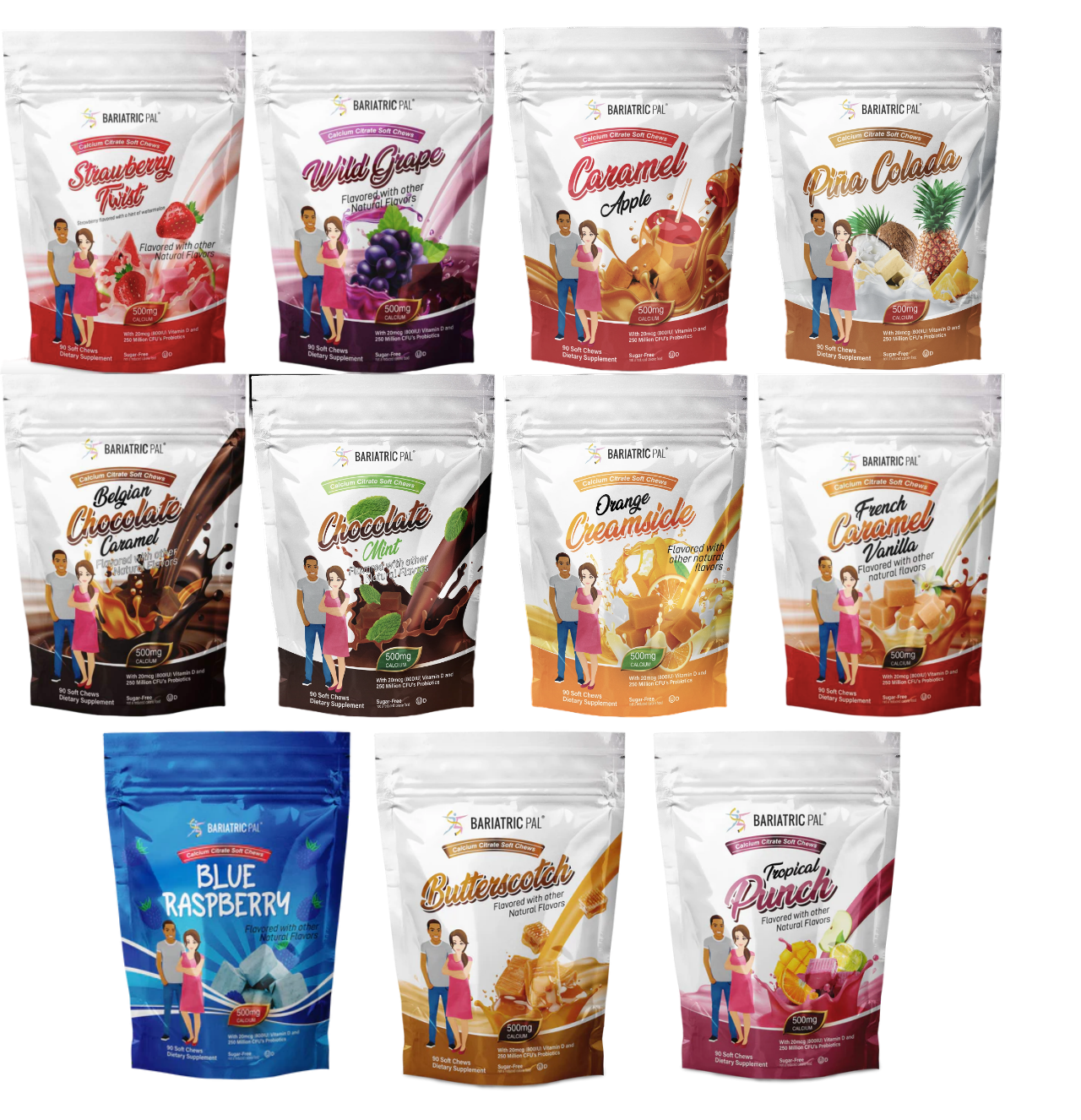 BariatricPal Sugar-Free Calcium Citrate Soft Chews 500mg with Probiotics - All 11 Flavors Variety Pack - High-quality Calcium by BariatricPal at BariatricPal Store