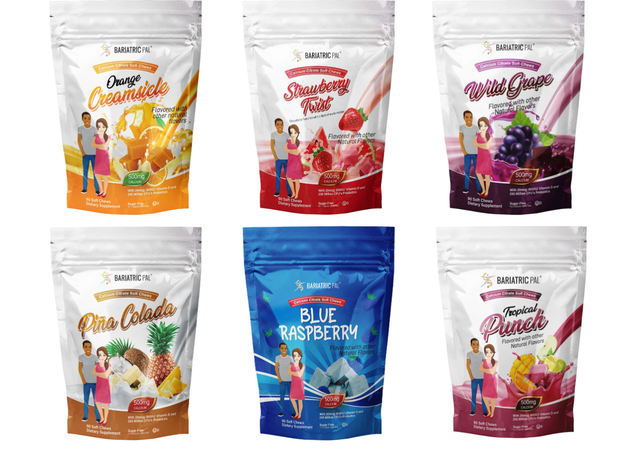BariatricPal Sugar-Free Calcium Citrate Soft Chews 500mg with Probiotics - Fruit Flavored Variety Pack (6 Bags) - High-quality Calcium by BariatricPal at BariatricPal Store