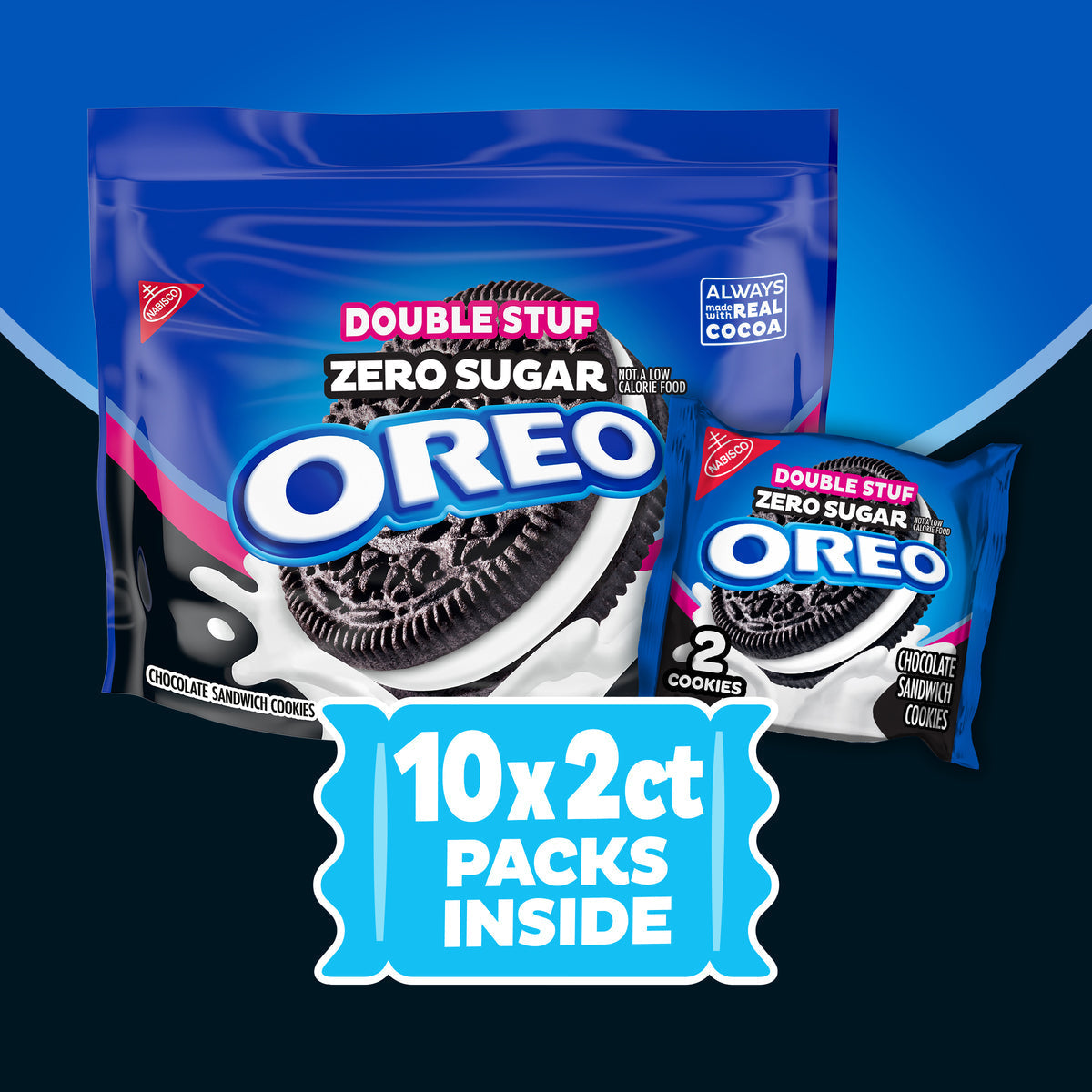 OREO Double Stuf Zero Sugar Chocolate Sandwich Cookies, 10.3 oz
