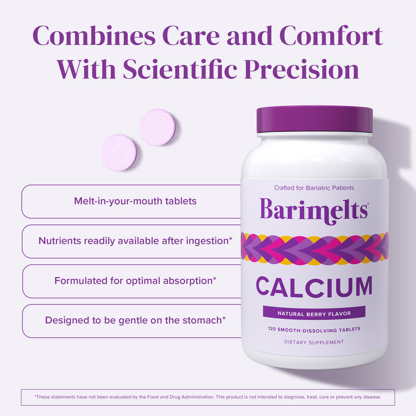 BariMelts Calcium Citrate - 120 Smooth-Dissolving Tablets - Natural Berry Flavor