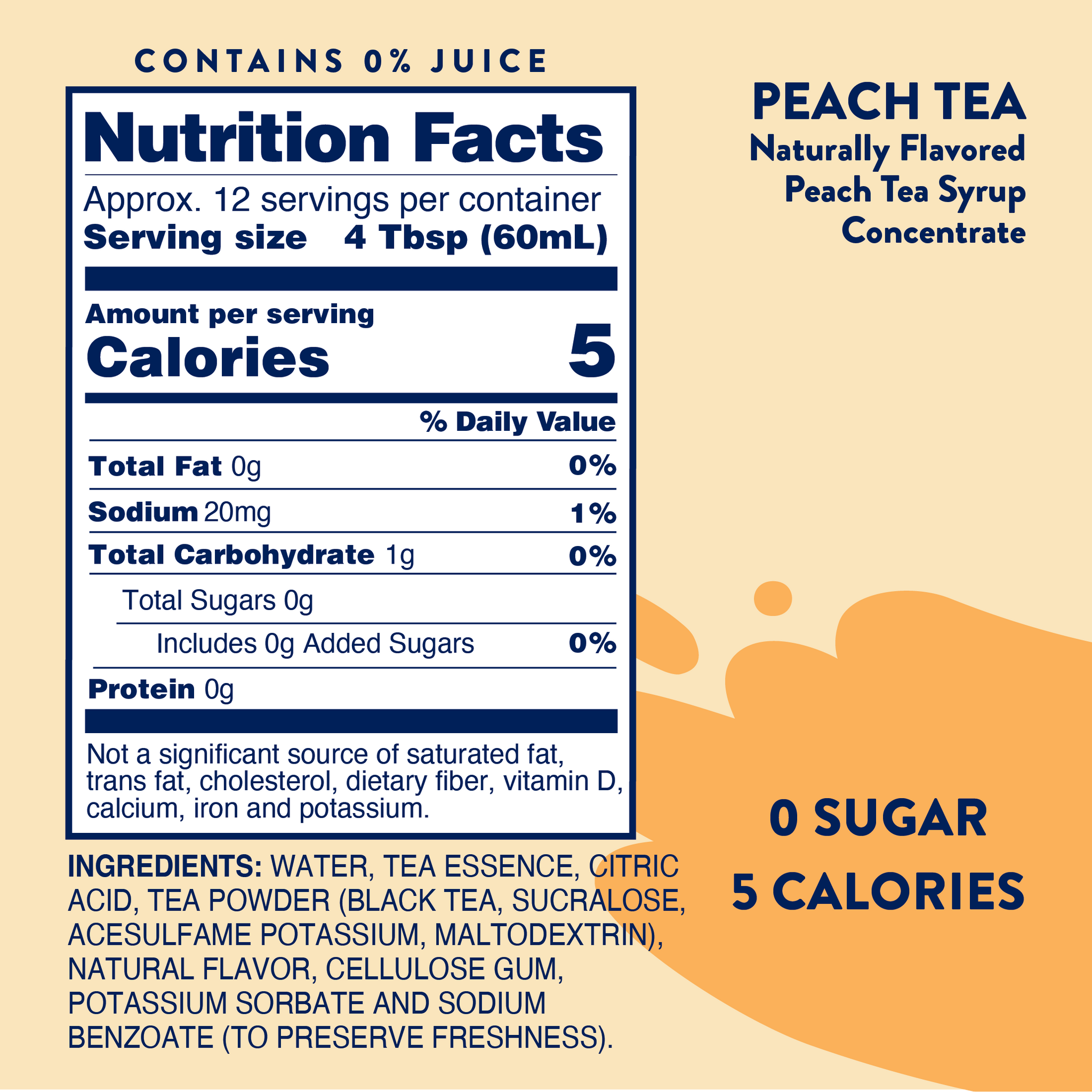 Jordan's Skinny Mixes Sugar Free Peach Tea Syrup Concentrate