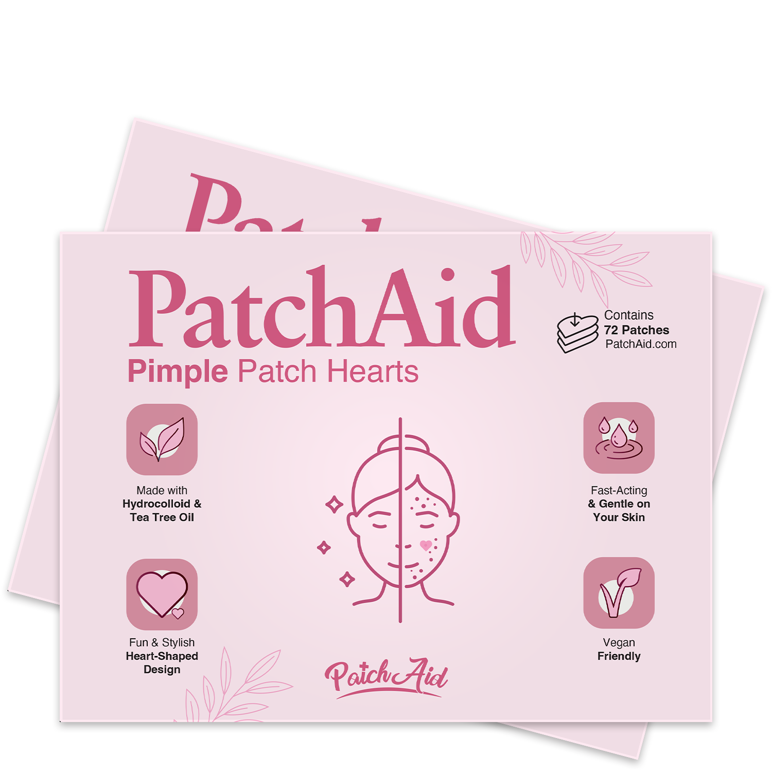 Pimple Patch Hearts – 72 Hydrocolloid Patches in 2 Heart Sizes with Tea Tree Oil
