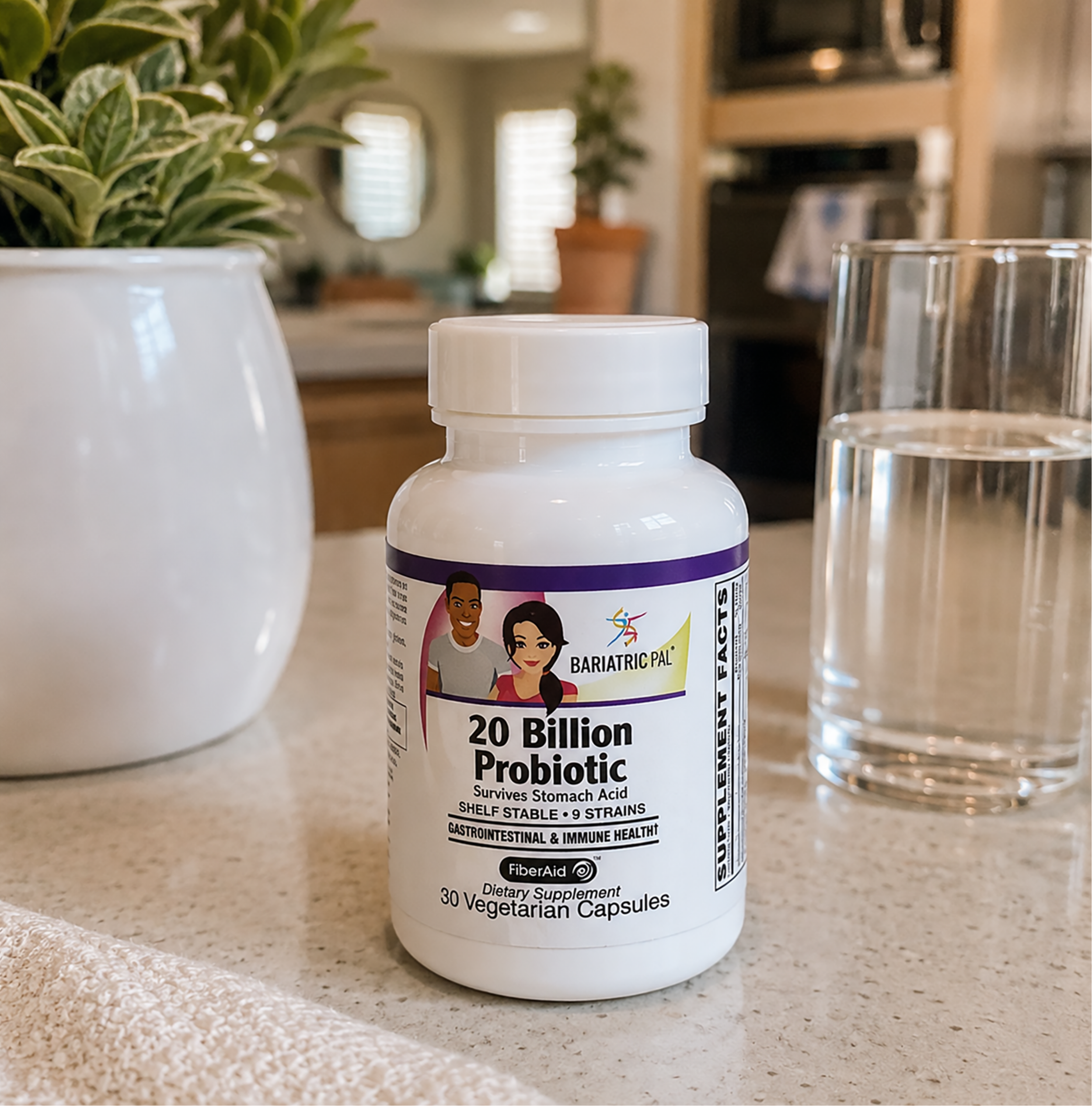BariatricPal 20 Billion Probiotic with nine shelf-stable strains and FiberAid prebiotic to support digestive and immune health. Just 1 capsule daily to support overall wellness.