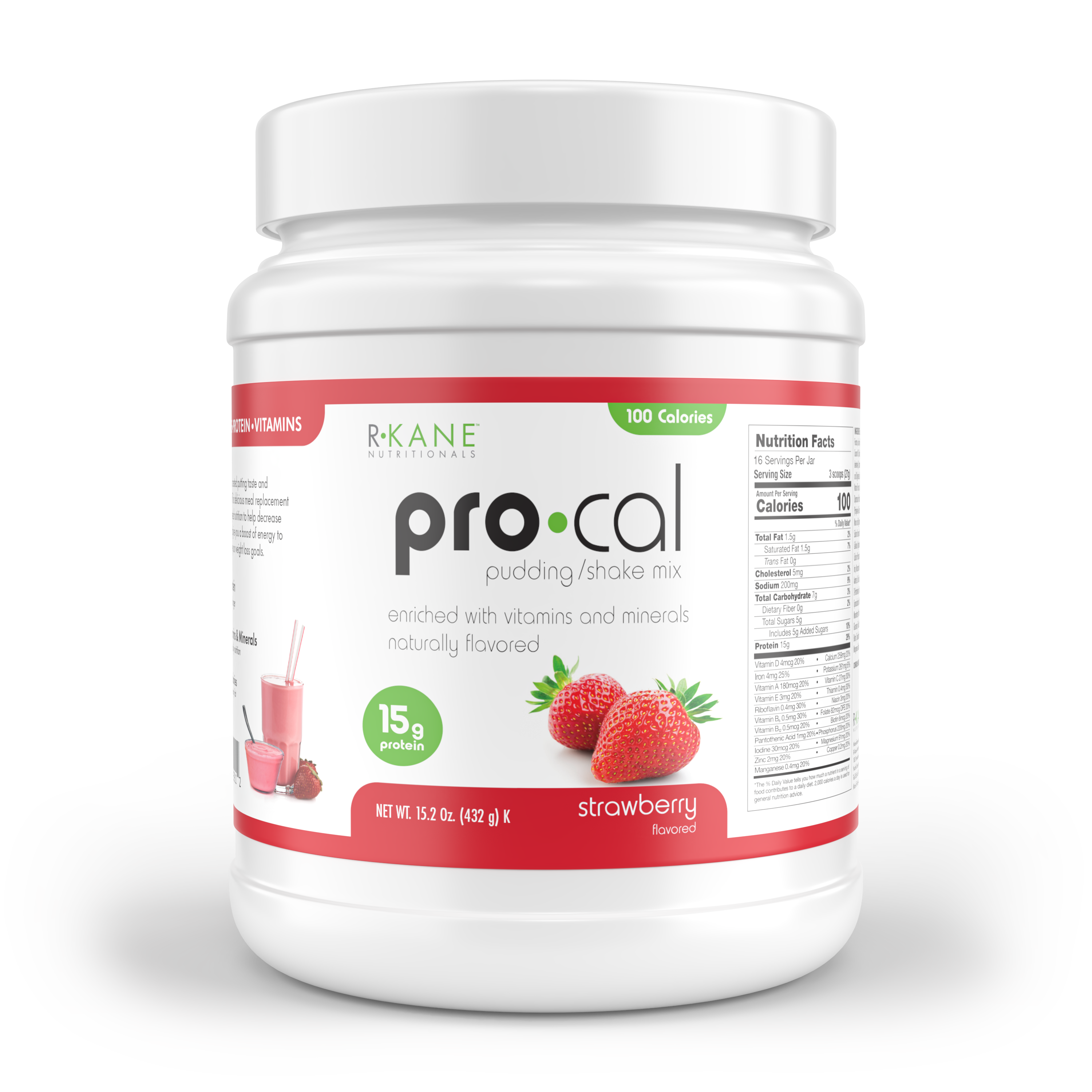 R-Kane Nutritionals Pro-Cal High Protein Pudding/Shake Mix, Strawberry 15.2oz (432g)