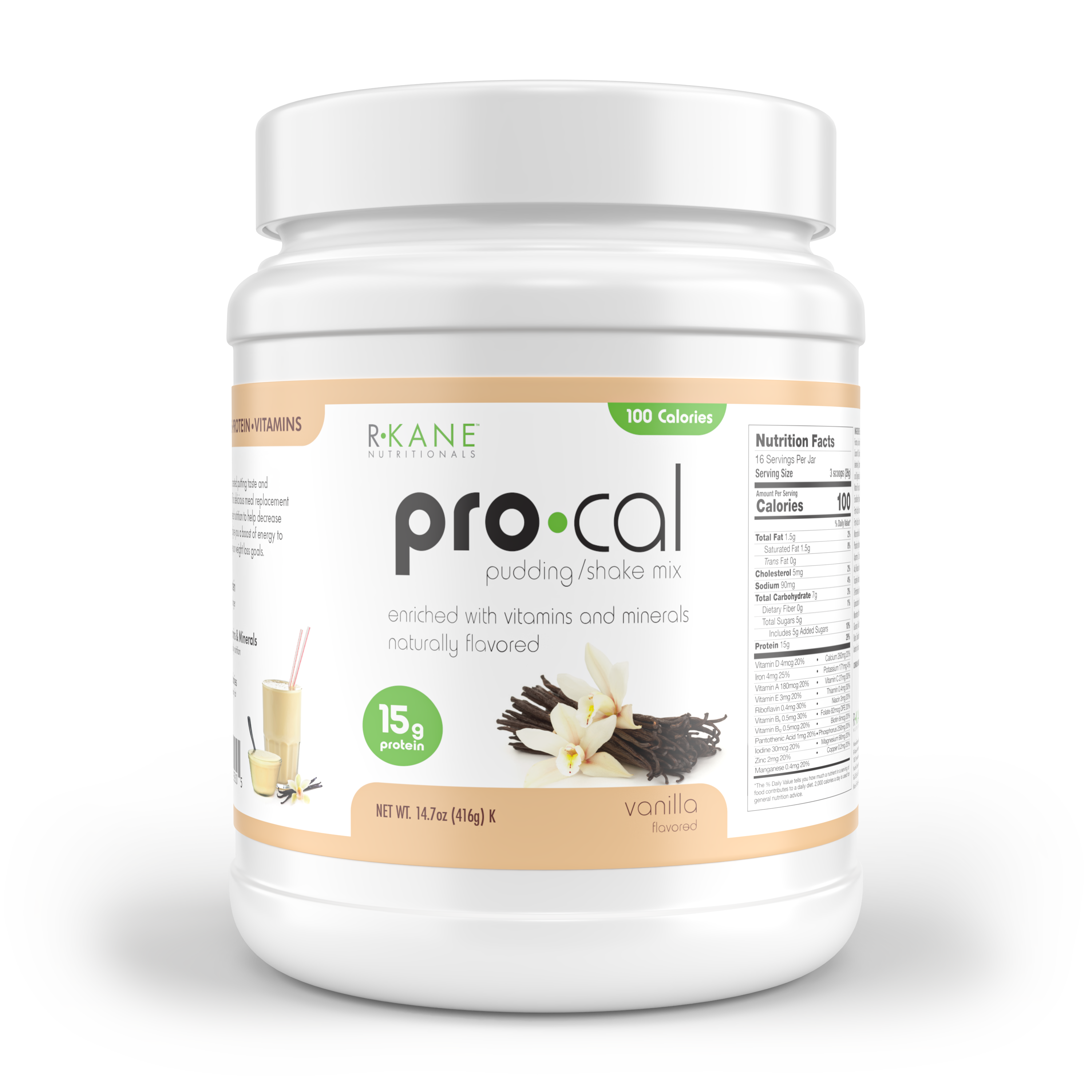 R-Kane Nutritionals Pro-Cal High Protein Pudding/Shake Mix, Vanilla 14.7oz (416g)