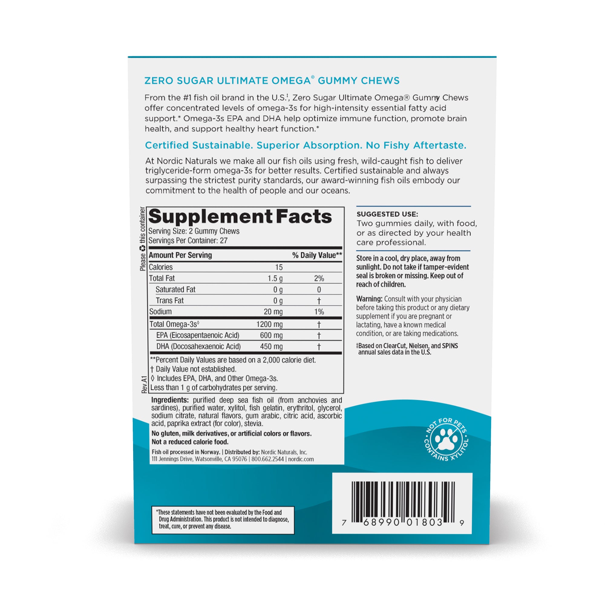 Zero Sugar Ultimate Omega Gummy Chews by Nordic Naturals - High-quality Omega-3 by Nordic Naturals at BariatricPal Store