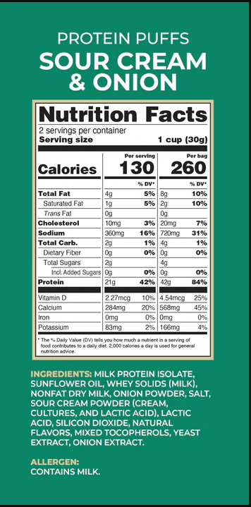 Twin Peaks Ingredients Protein Puffs - Sour Cream & Onion