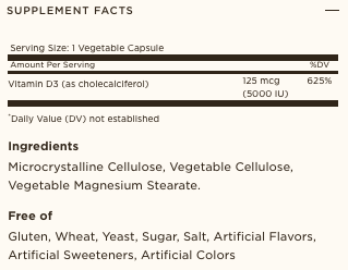 Solgar® Vitamin D3 (Cholecalciferol) 125mcg (5000 iu) Vegetable Capsules