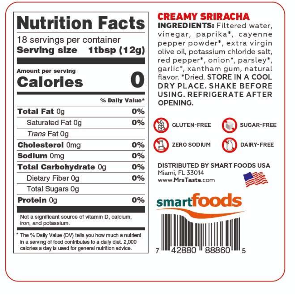 Mrs Taste Zero Calorie Creamy Sriracha 7 oz