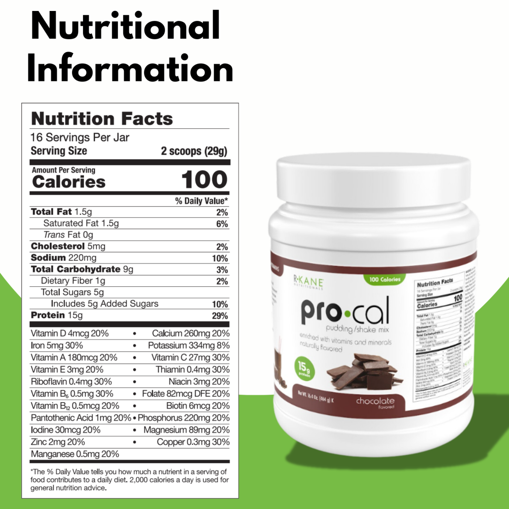 R-Kane Nutritionals Pro-Cal High Protein Pudding/Shake Mix, Chocolate 16.4oz (464g)