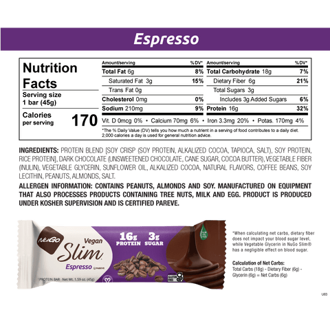 NuGo Slim Low Sugar Protein Bar - Espresso - High-quality Protein Bars by NuGo Nutrition at BariatricPal Store