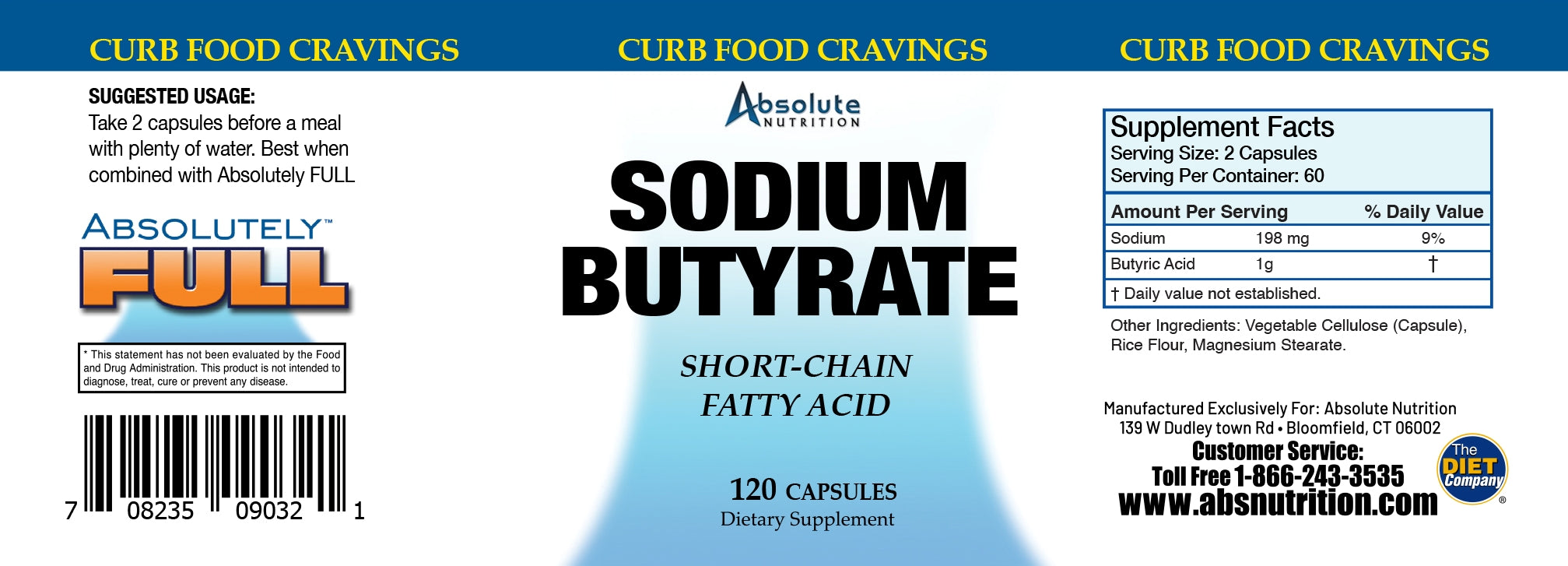 Absolute Nutrition Sodium Butyrate, 120 capsules