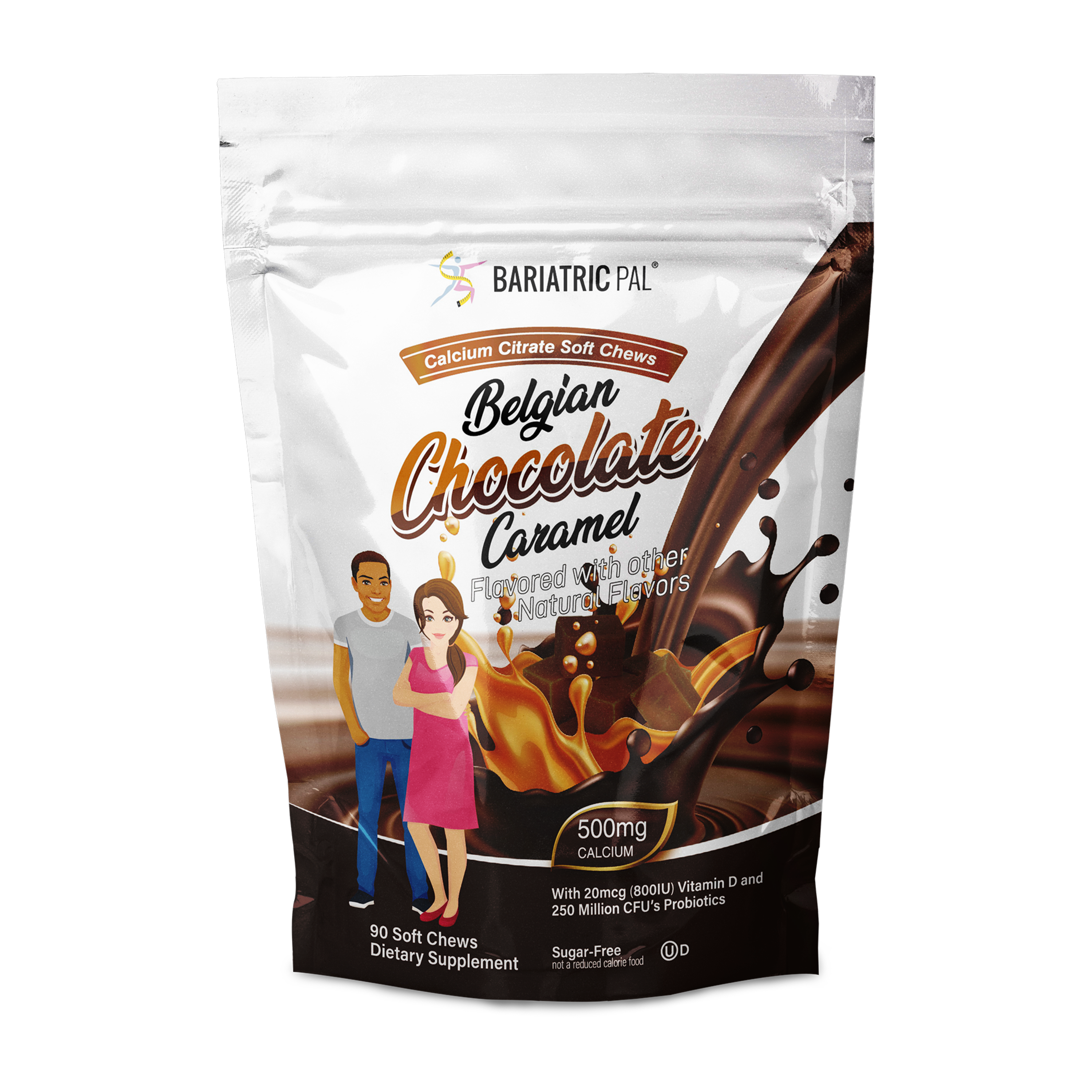 BariatricPal Sugar-Free Calcium Citrate Soft Chews 500mg with Probiotics - Belgian Chocolate Caramel - High-quality Calcium.