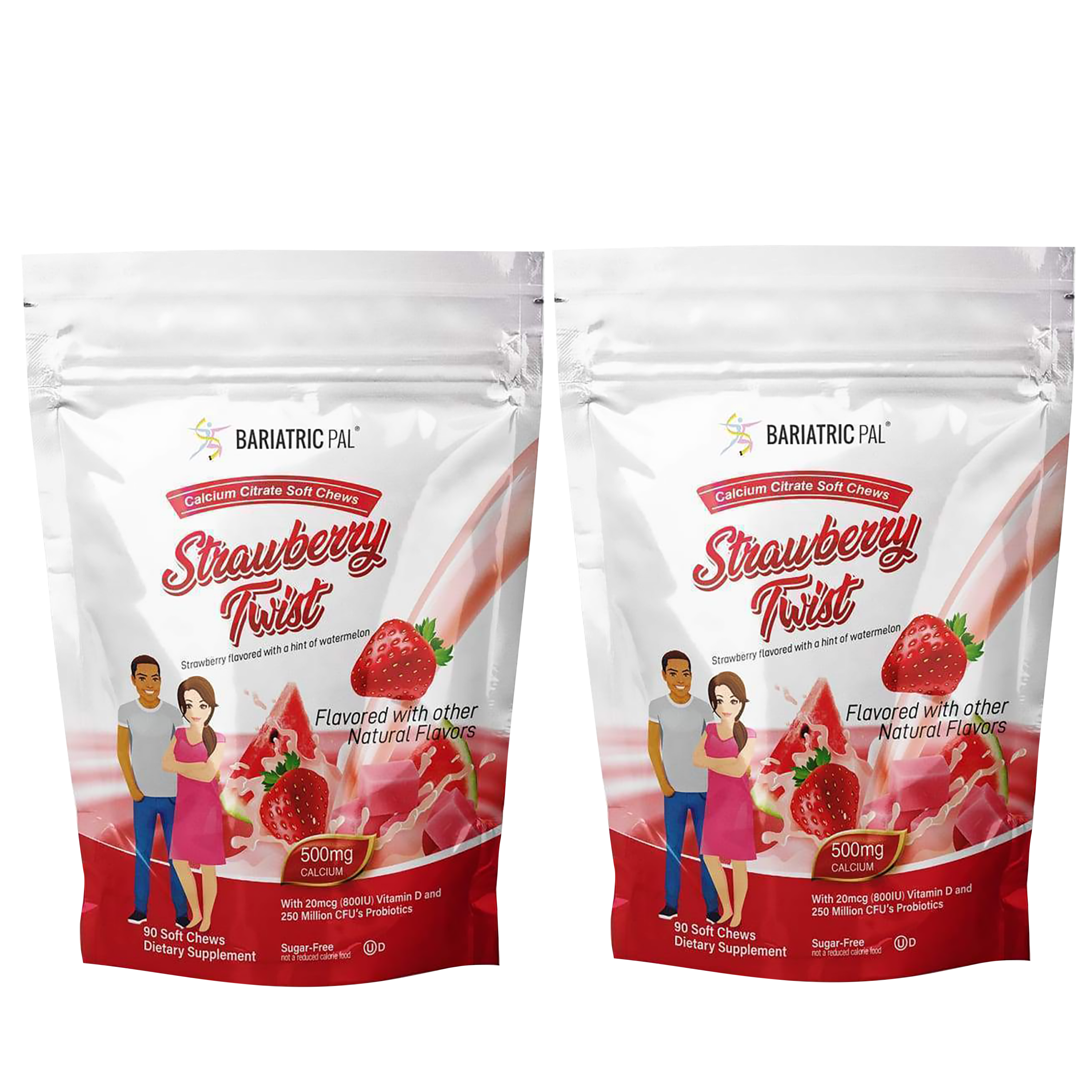 BariatricPal Sugar-Free Calcium Citrate Soft Chews 500mg with Probiotics - Strawberry Watermelon Twist