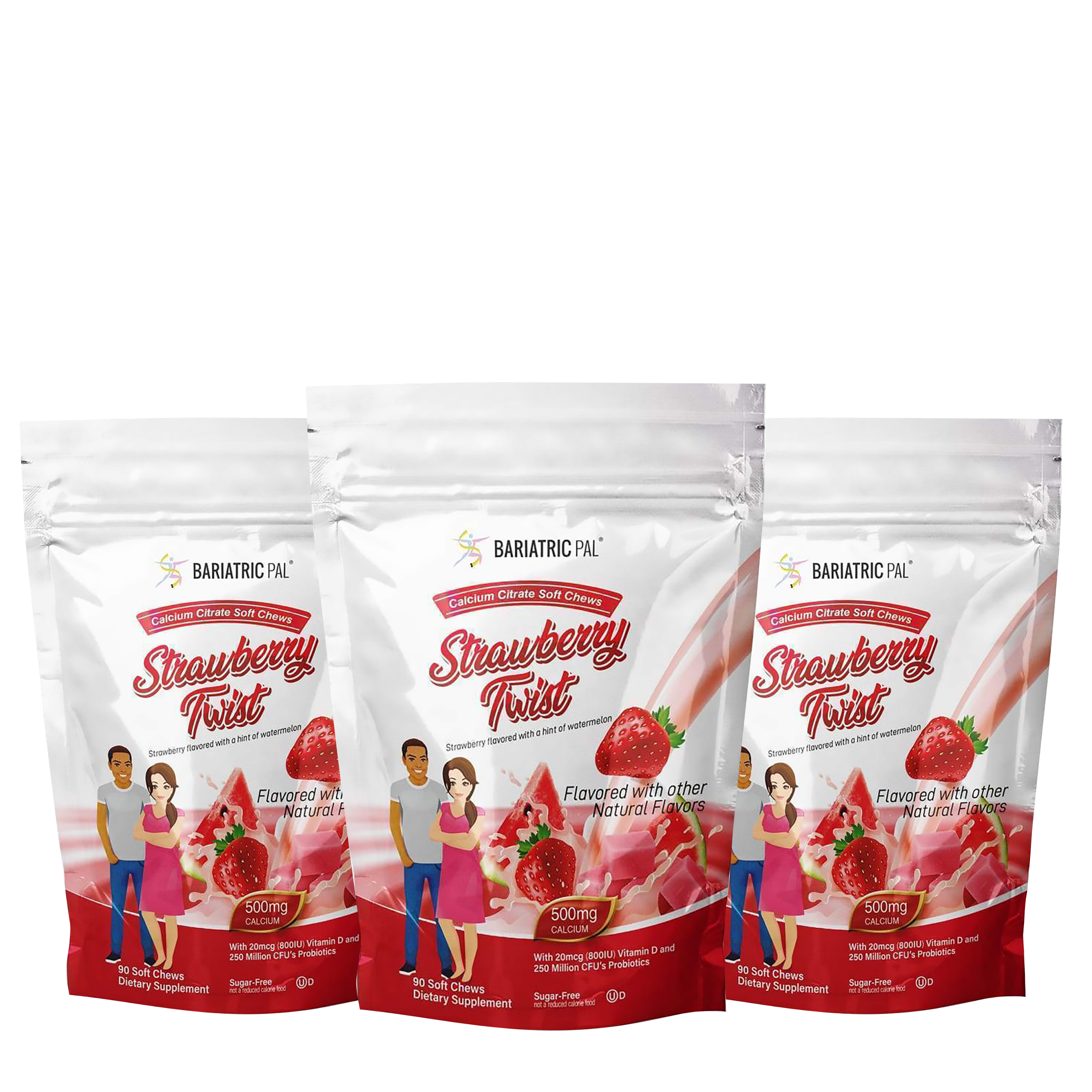 BariatricPal Sugar-Free Calcium Citrate Soft Chews 500mg with Probiotics - Strawberry Watermelon Twist