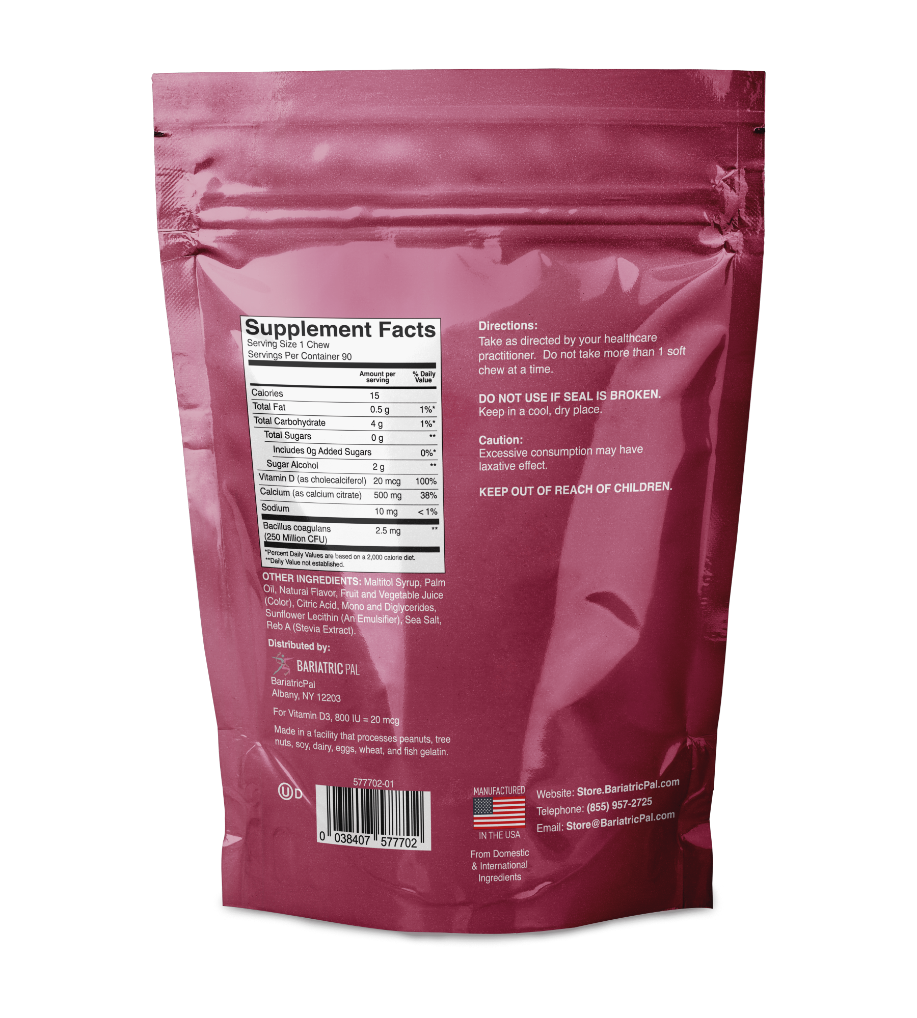 BariatricPal Sugar-Free Calcium Citrate Soft Chews 500mg with Probiotics - Tropical Punch - High-quality Calcium by BariatricPal at BariatricPal Store