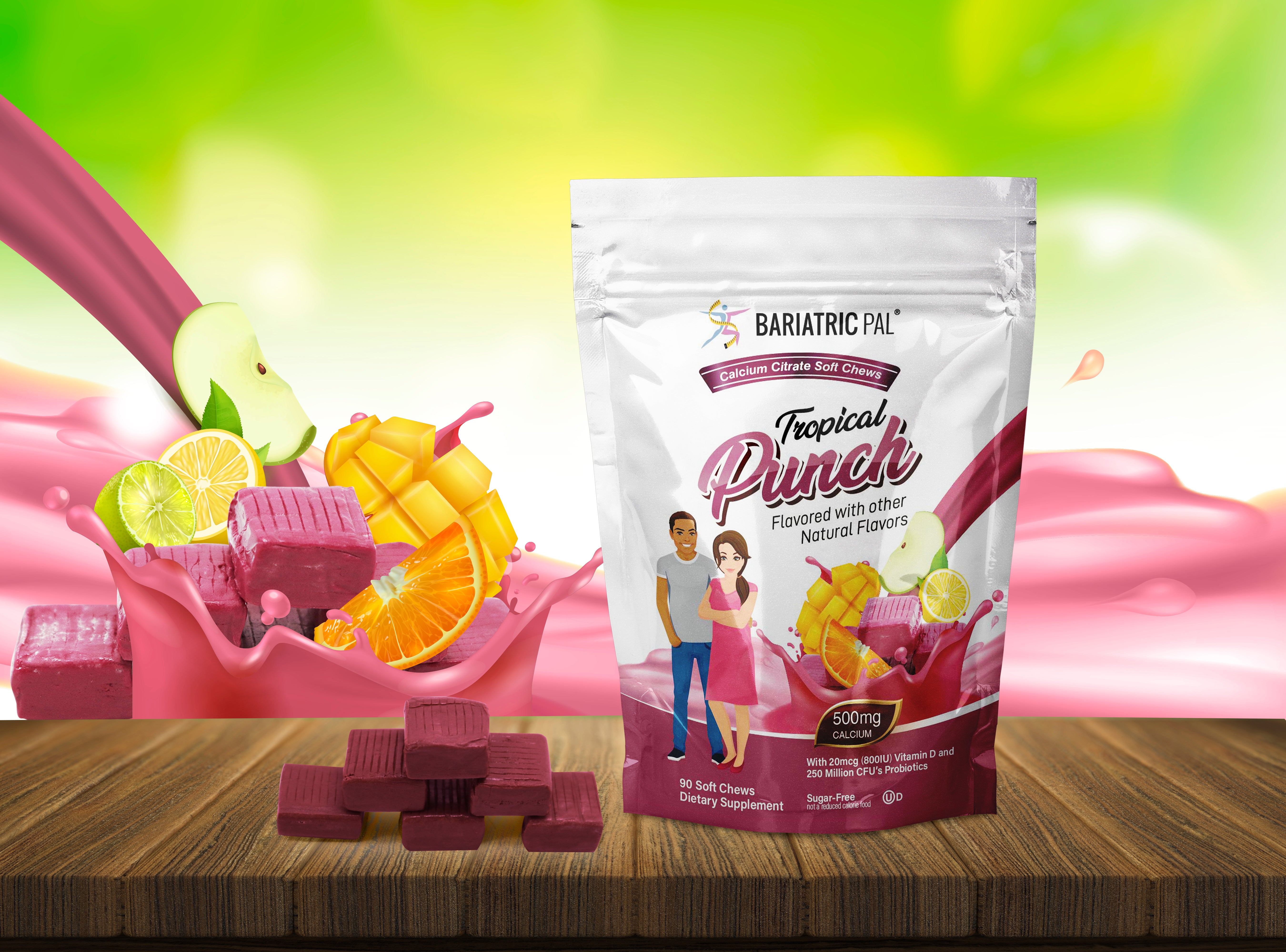 BariatricPal Sugar-Free Calcium Citrate Soft Chews 500mg with Probiotics - Tropical Punch - High-quality Calcium by BariatricPal at BariatricPal Store