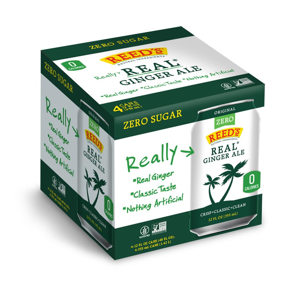 Ginger Ale Real sin azúcar de Reed's, 12 fl oz, paquete de 4