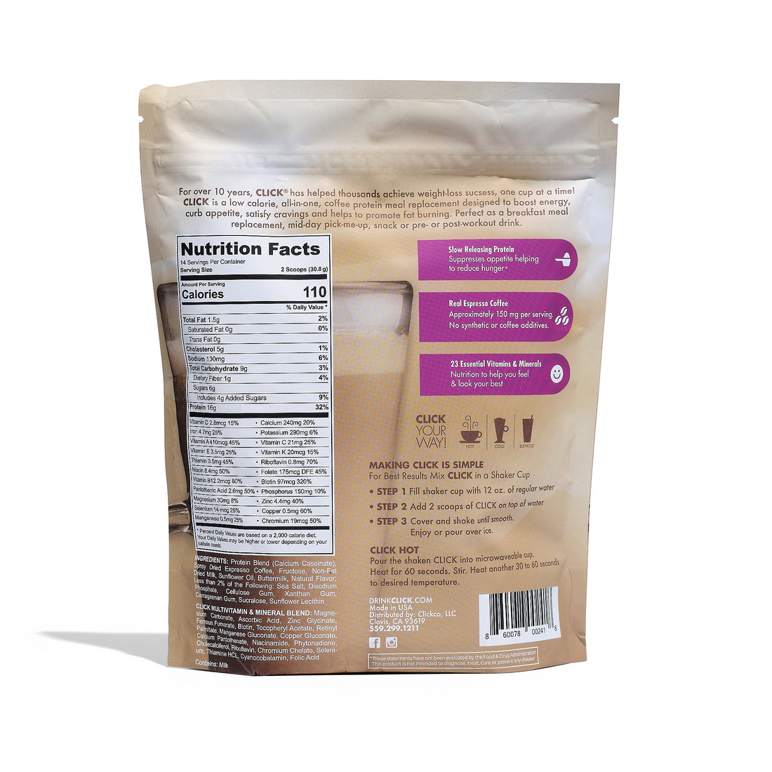 Click Coffee & Protein Powder Bag - Vanilla Latte