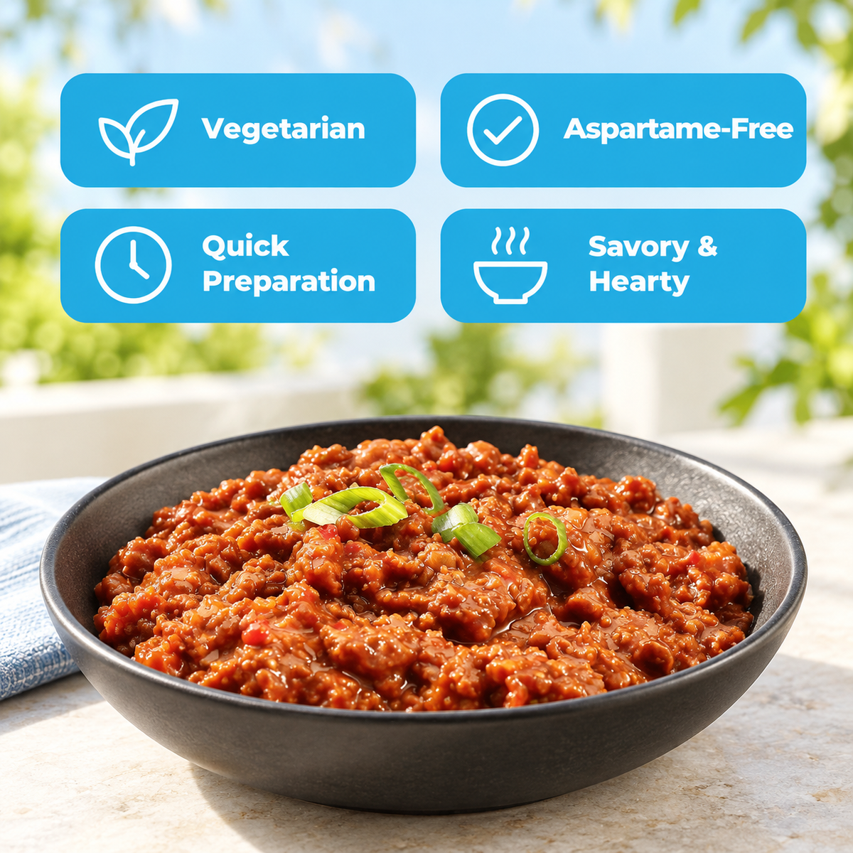 Vegetarian Sloppy Joe entrée, naturally flavored and aspartame-free - just add water.