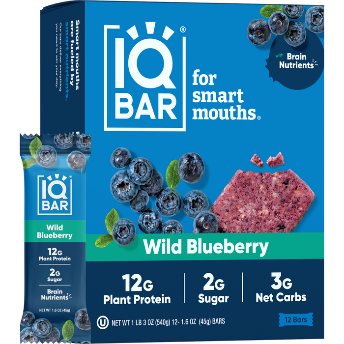 IQBar Vegan and Keto Protein Bars - Wild Blueberry - High-quality Protein Bars by IQBar at BariatricPal Store