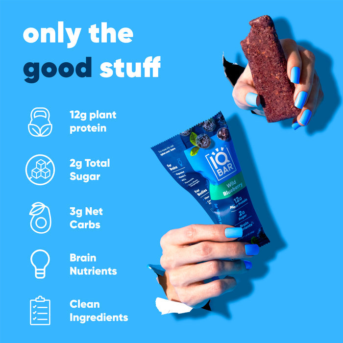 IQBar Vegan and Keto Protein Bars - Wild Blueberry - High-quality Protein Bars by IQBar at BariatricPal Store
