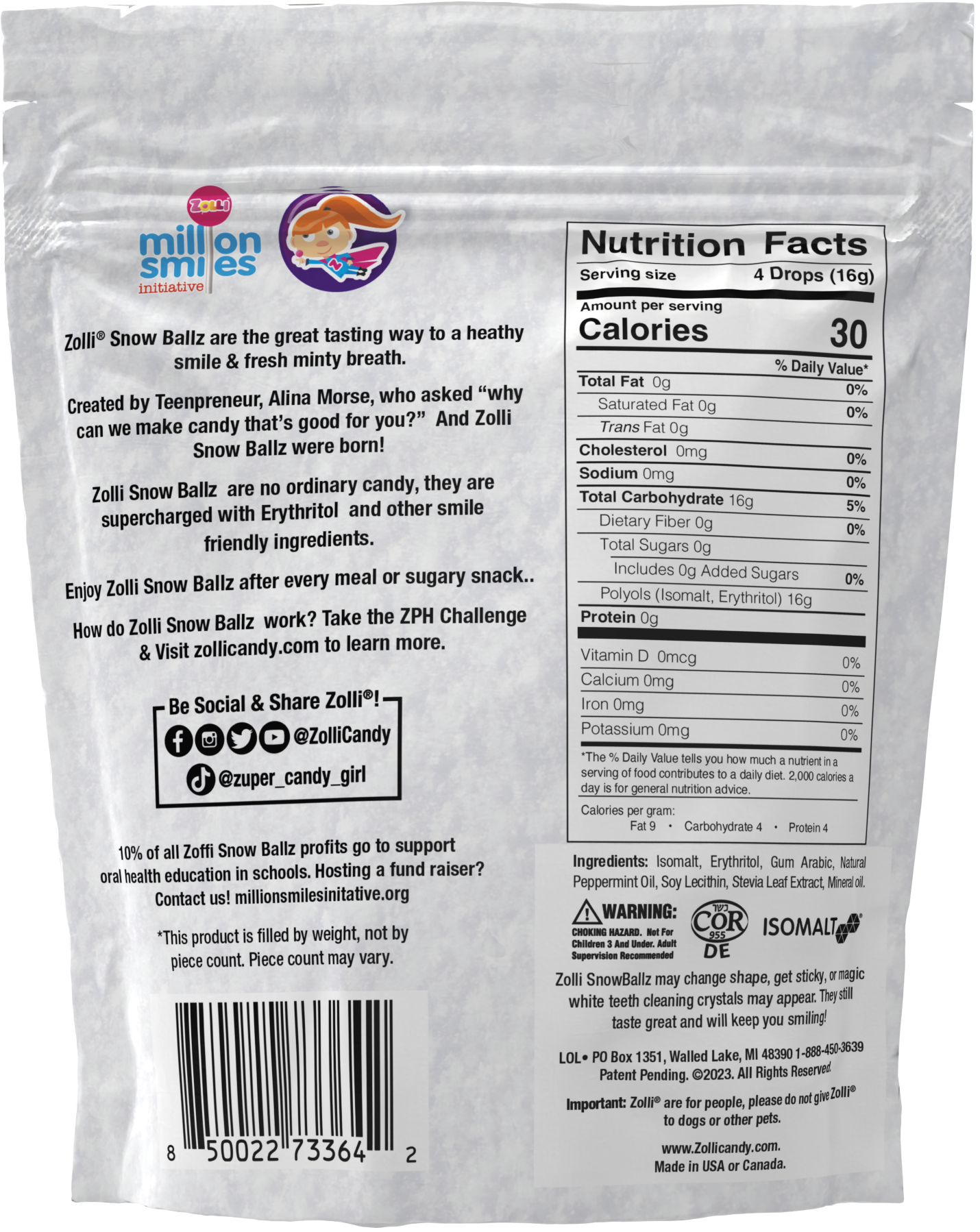 Zolli Snow Ballz, 3.1 oz - High-quality Gluten Free by Zolli Pops at BariatricPal Store