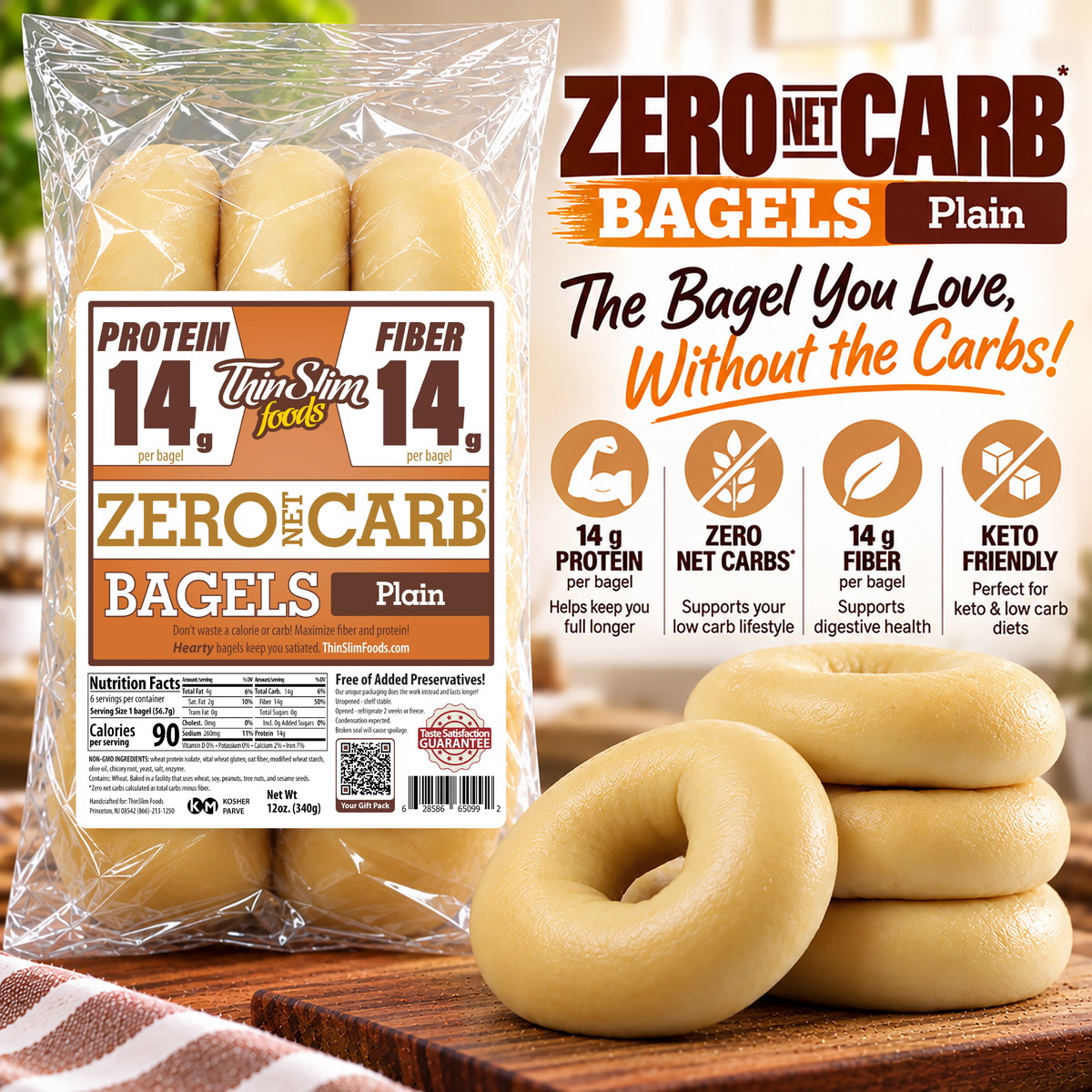 ThinSlim Zero Net Carb Plain Bagels