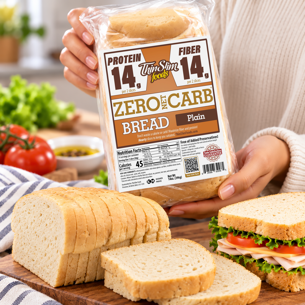 ThinSlim Foods Zero Net Carb Bread - Plain, Single Pack (14 Slices)