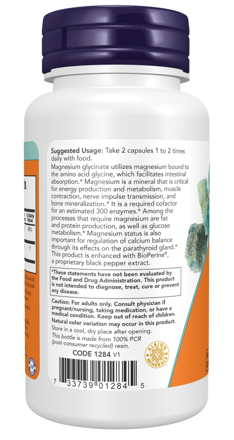 NOW Magnesium Glycinate with BioPerine, 60 Capsules