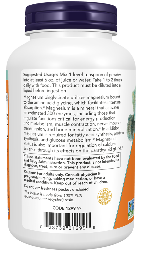 NOW Magnesium Bisglycinate Powder, 8oz.