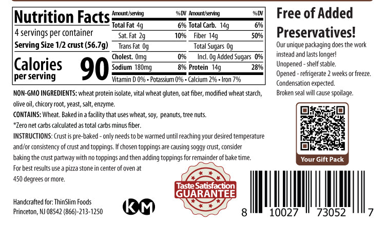Croûte à pizza style four à briques zéro glucide net ThinSlim Foods 6 oz.