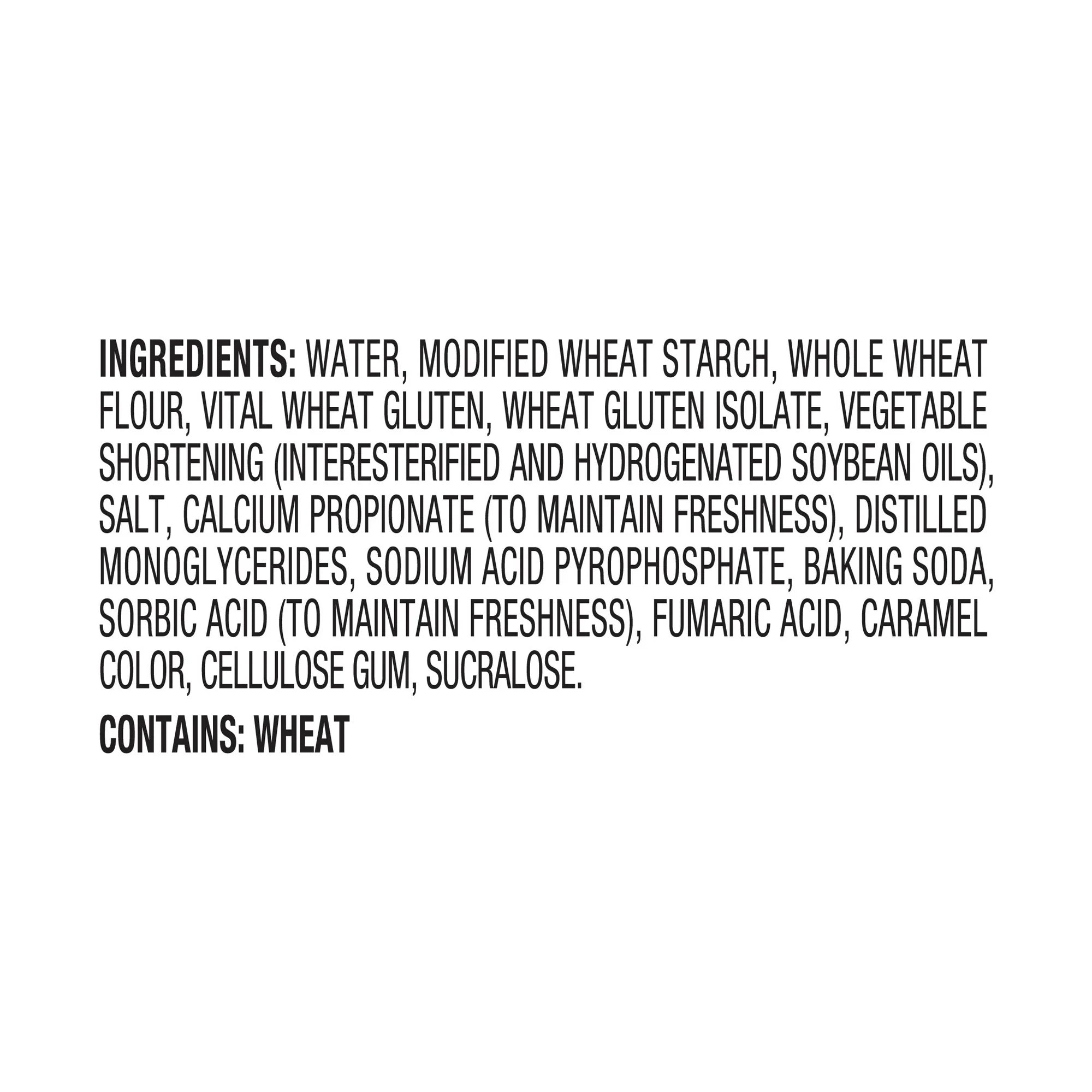 A list of ingredients for a food product, including water, wheat flour, and various additives, presented in a clear, organized format for consumer information.