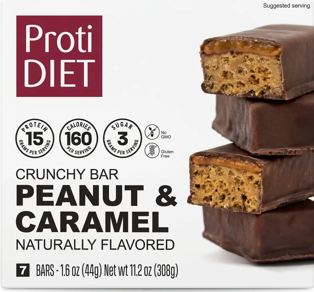 Proti Diet Protein Bars, Peanut Butter & Smooth Caramel Crisp, 7 Bars, 1-Pack