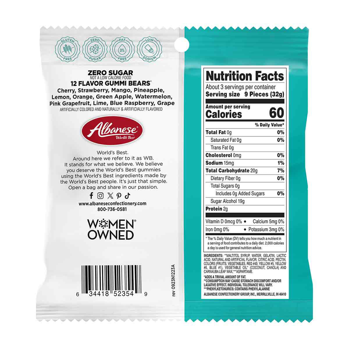 Albanese World's Best Sugar Free 12 Flavor Gummi Bears 3.5 oz
